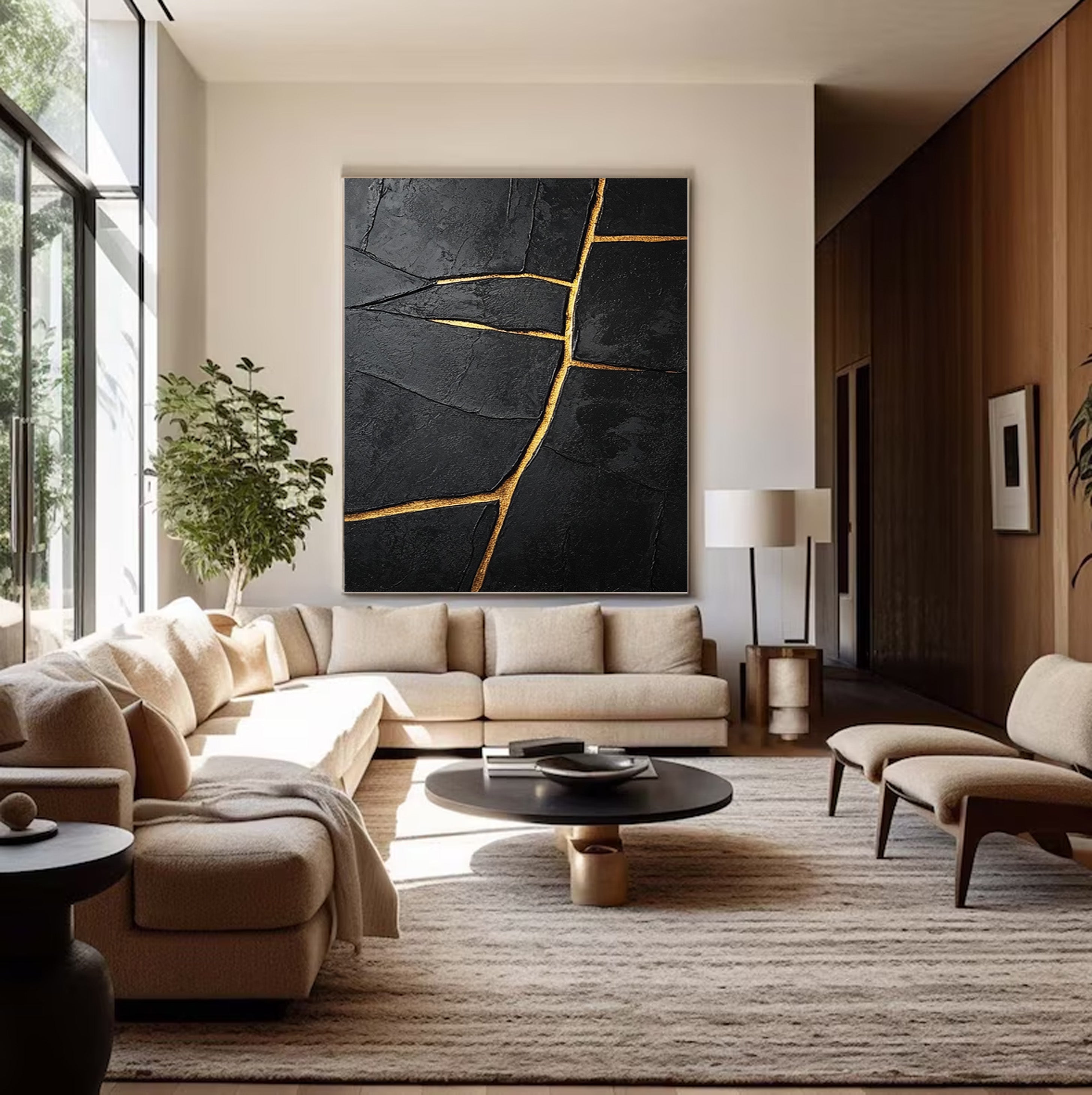 Contemporary Black Impasto with Striking Linear Gold #BGA 268