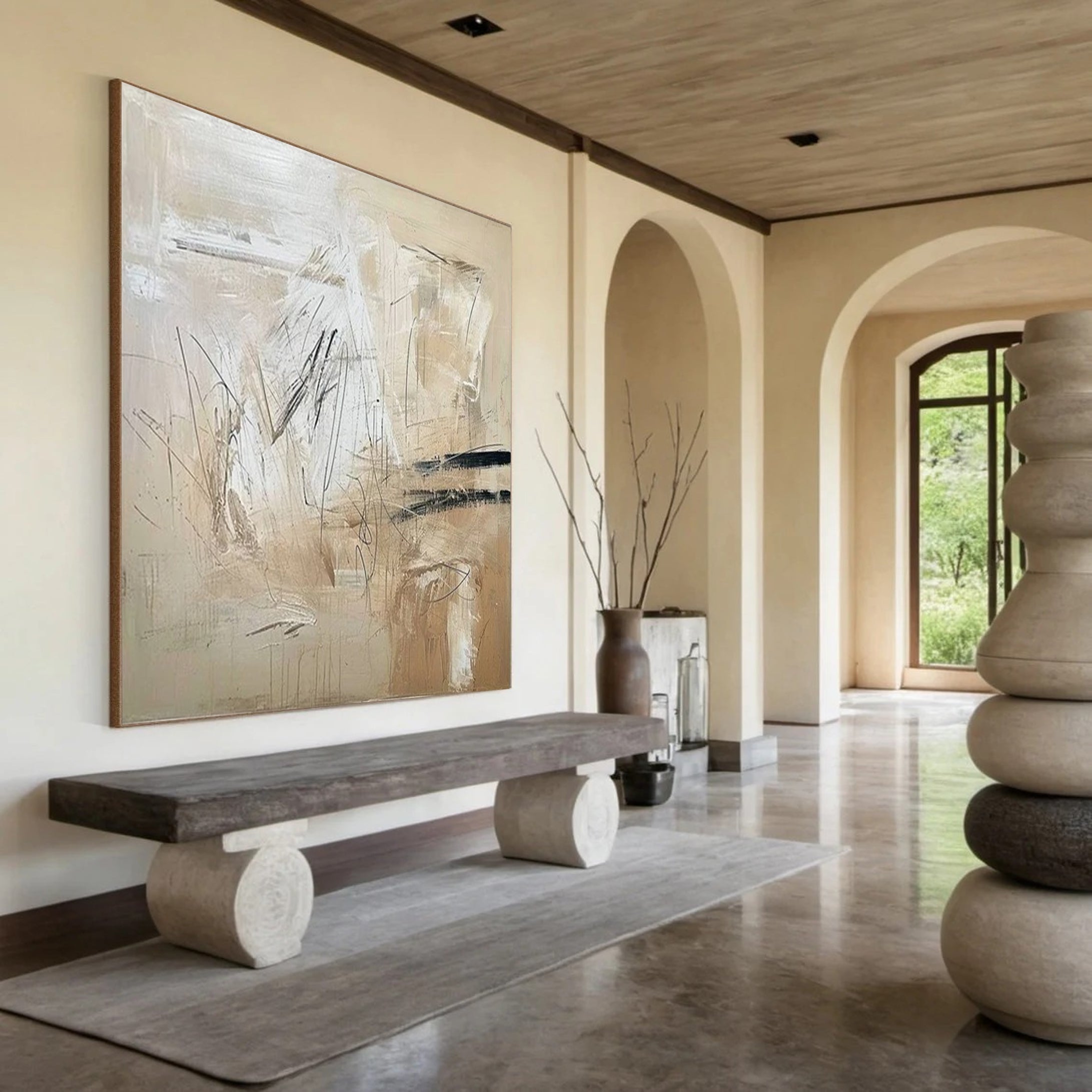 Neutral Gestures: Beige Abstract, Expressive Mark Making Art #BGA 216