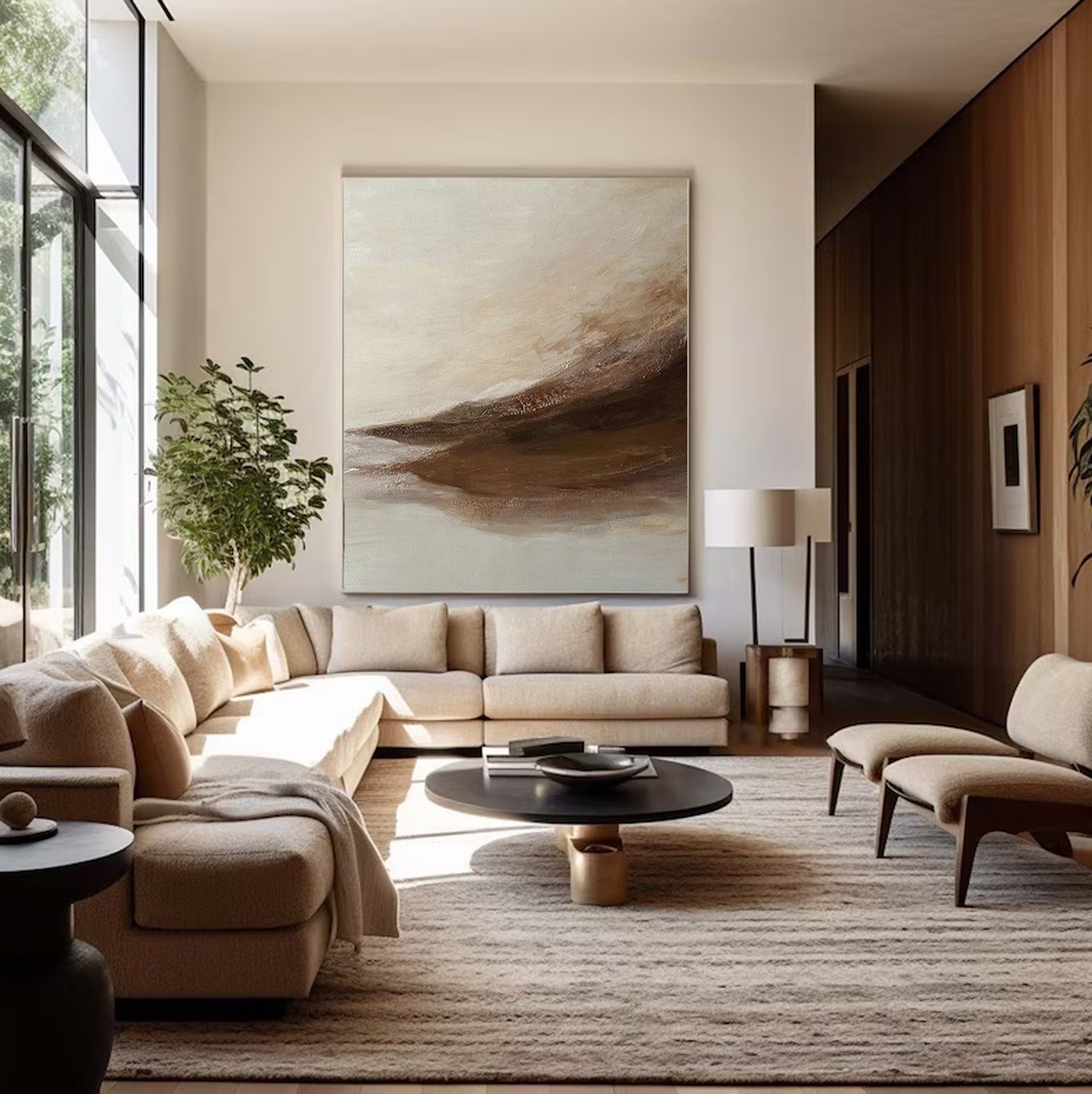 Whispering Sands: Beige And Brown Abstract Wall Canvas #BGA 209