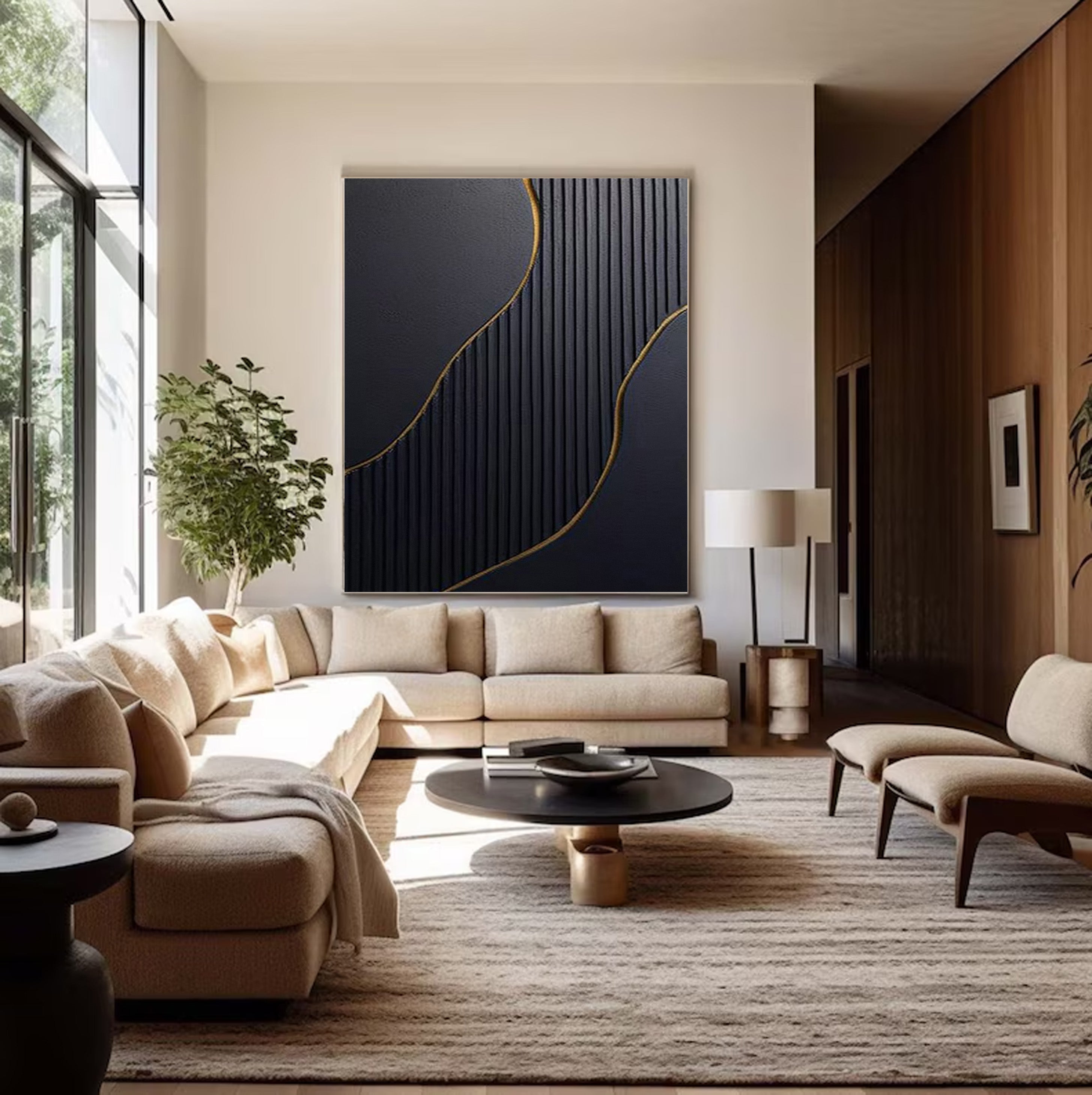 Sculpted Shadow & Gold: Modern Abstract, Textured Wall Decor #BGA 195