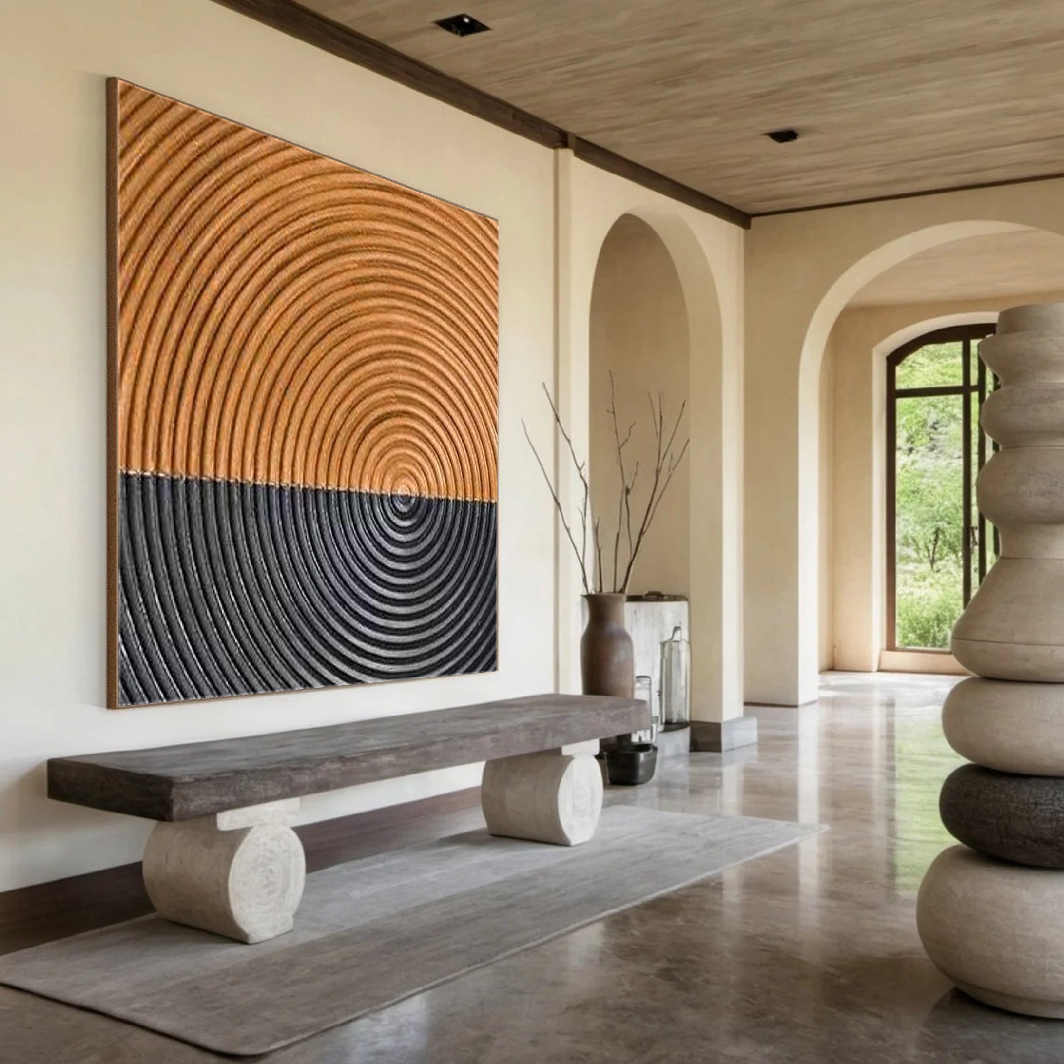 Dual Resonance: Abstract Circular Art, Two-Tone Textured Art #BGA 217