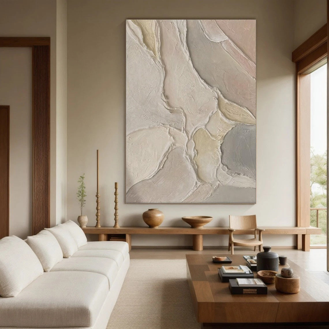 3D Beige White Gray Painting, Modern Abstract Wall Art #BGA 203