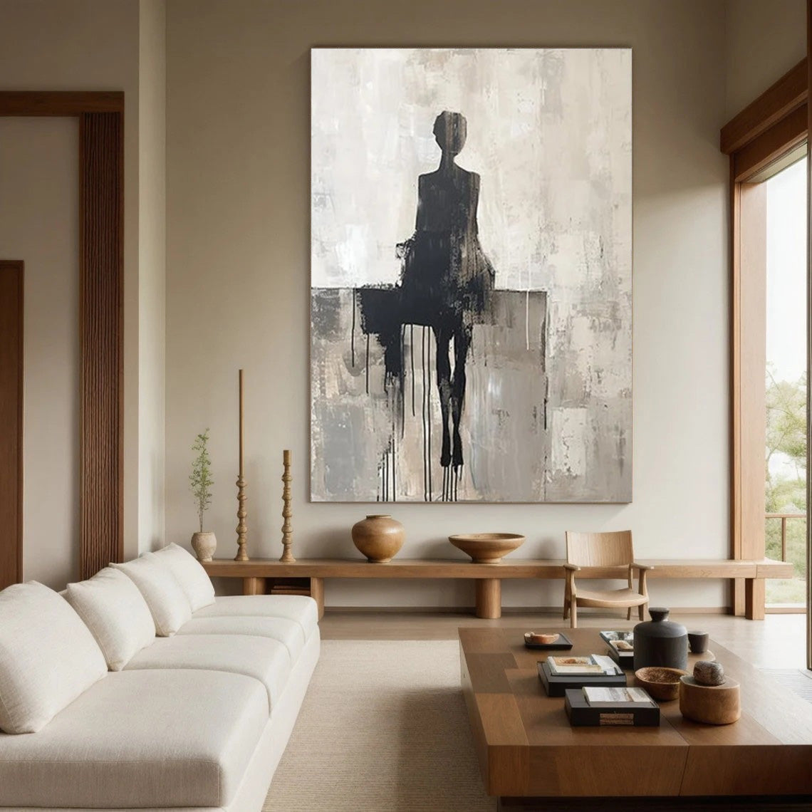 Abstract Figure Canvas, Textured Monochrome Wall Art #BGA 206