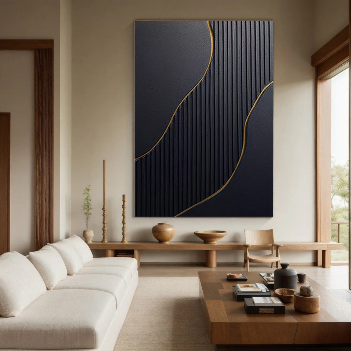 Sculpted Shadow & Gold: Modern Abstract, Textured Wall Decor #BGA 195
