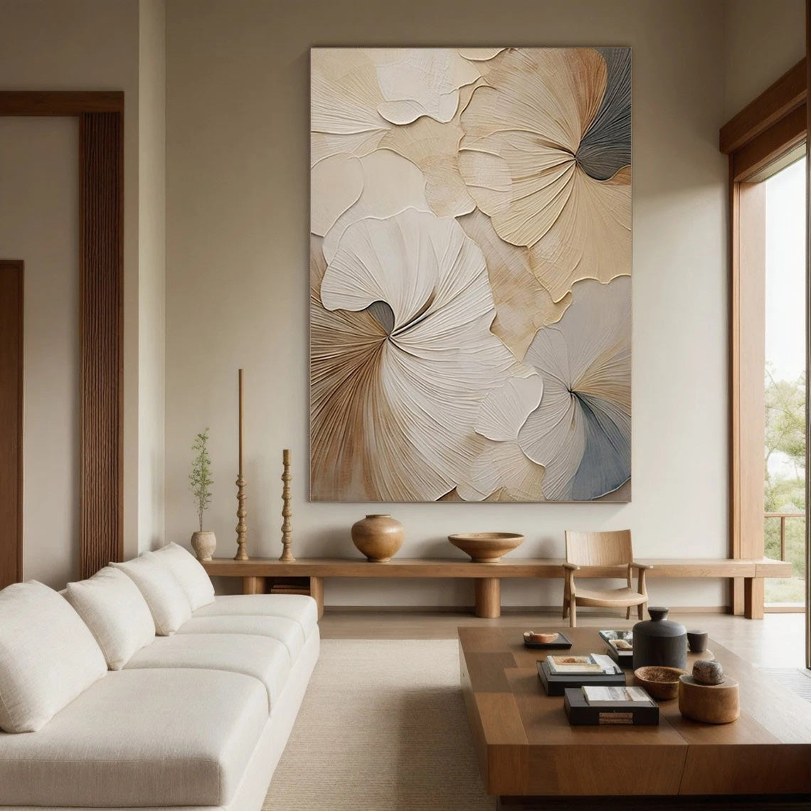 Neutral Bloom: Minimalist Floral Canvas, Elegant Beige Palette #BGA 205
