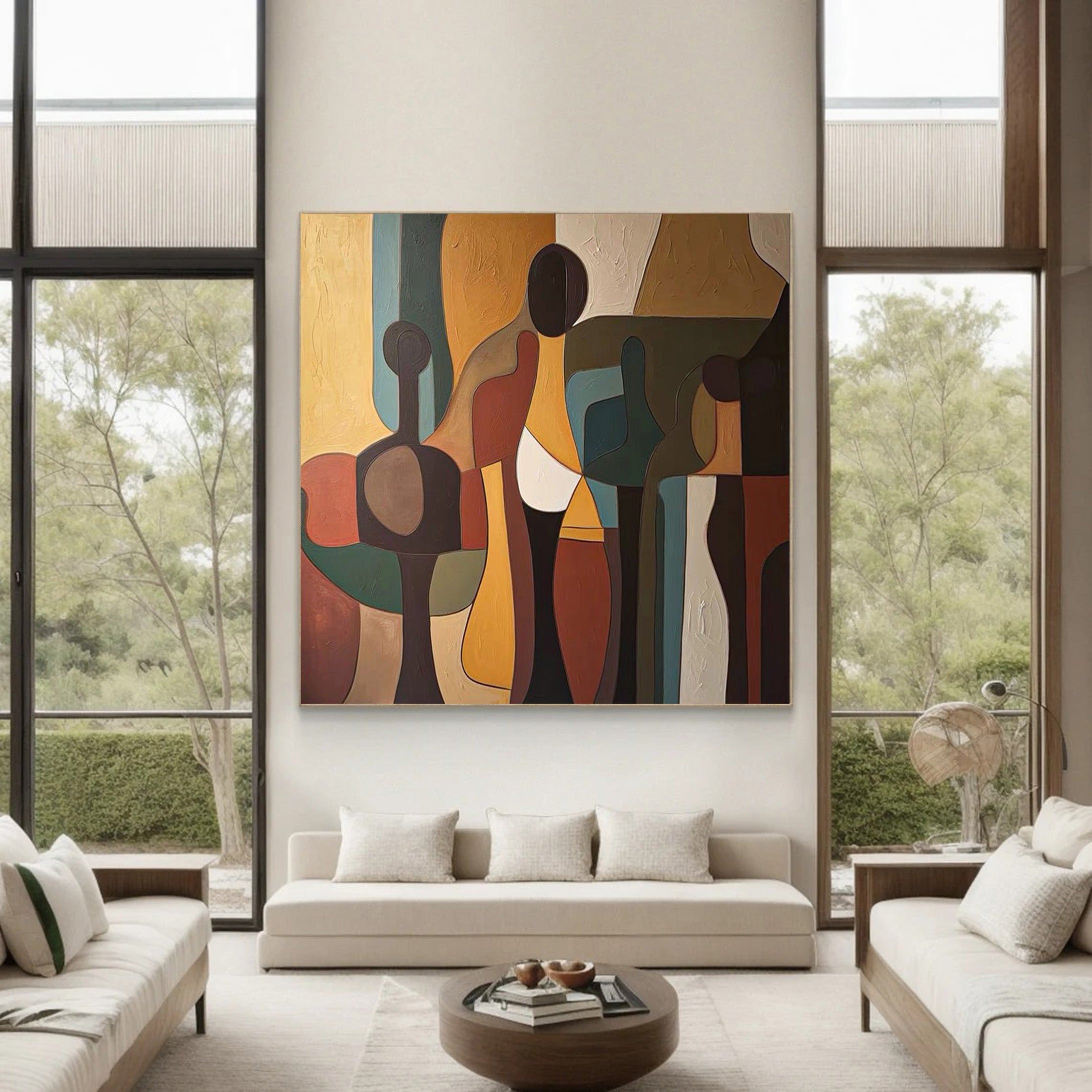 Square Cubist Inspired Figures, Textured Earth Palette #BGA 222