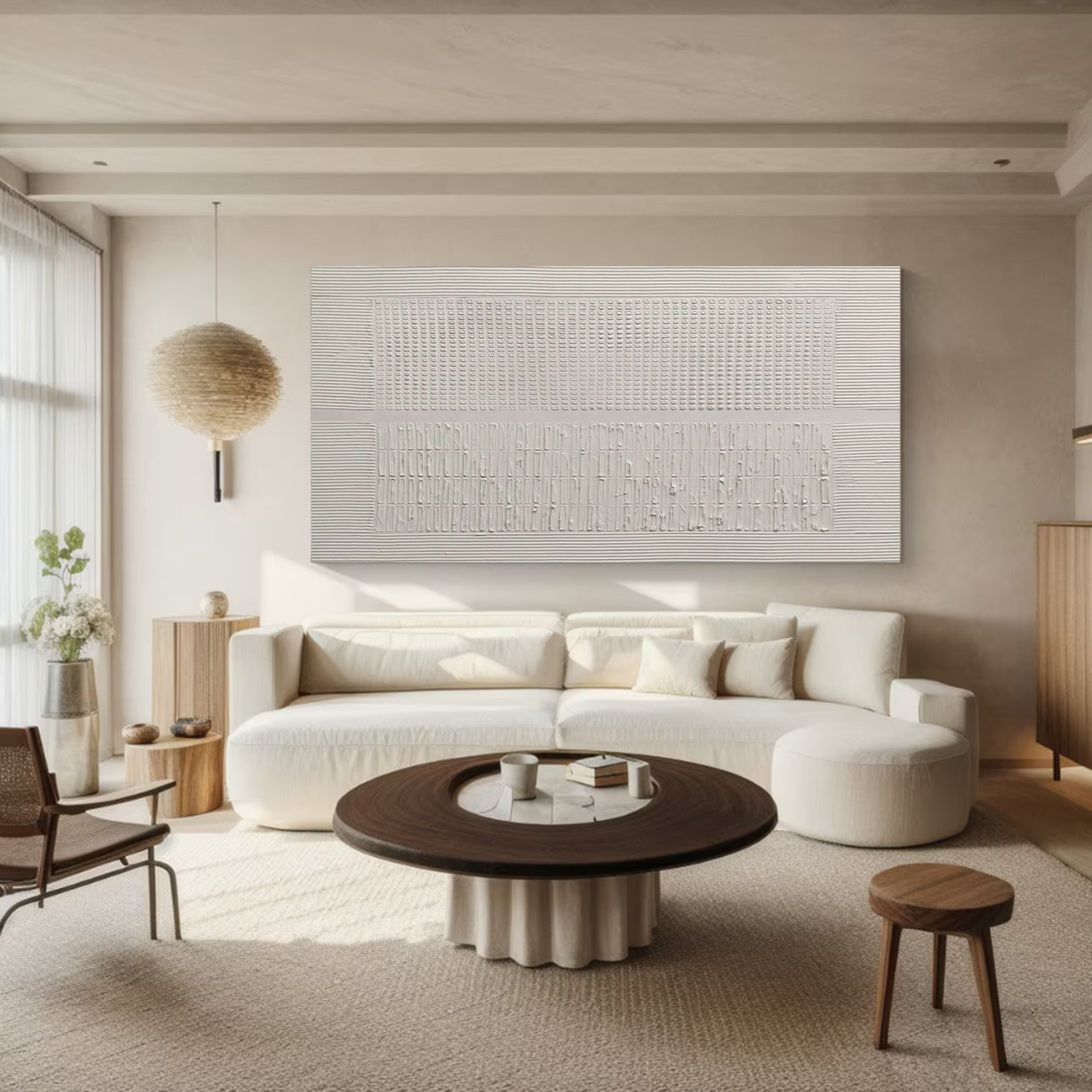Textured Grid: Contemporary White Plaster Wall Painting #BGA 232