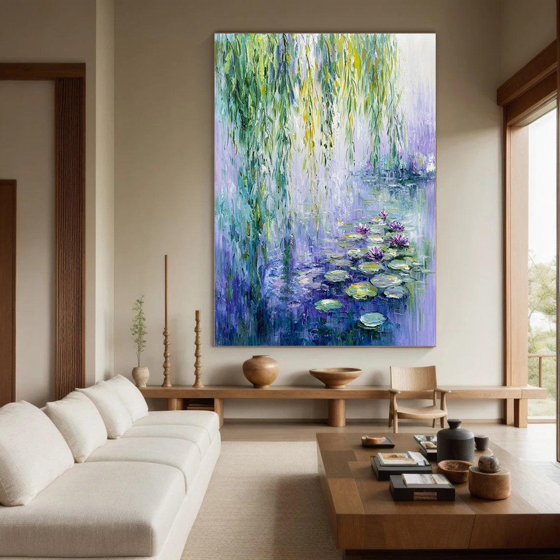 Monet's Water Lilies Tribute, Weeping Willow Landscape #BGA 173
