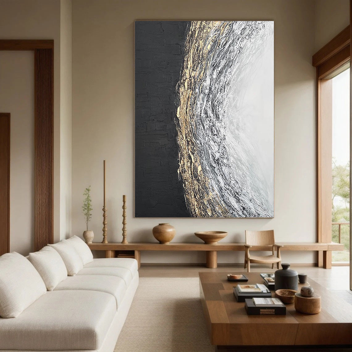 Sculpted Light: Textured Abstract Painting, Gold Accented Art #BGA 199