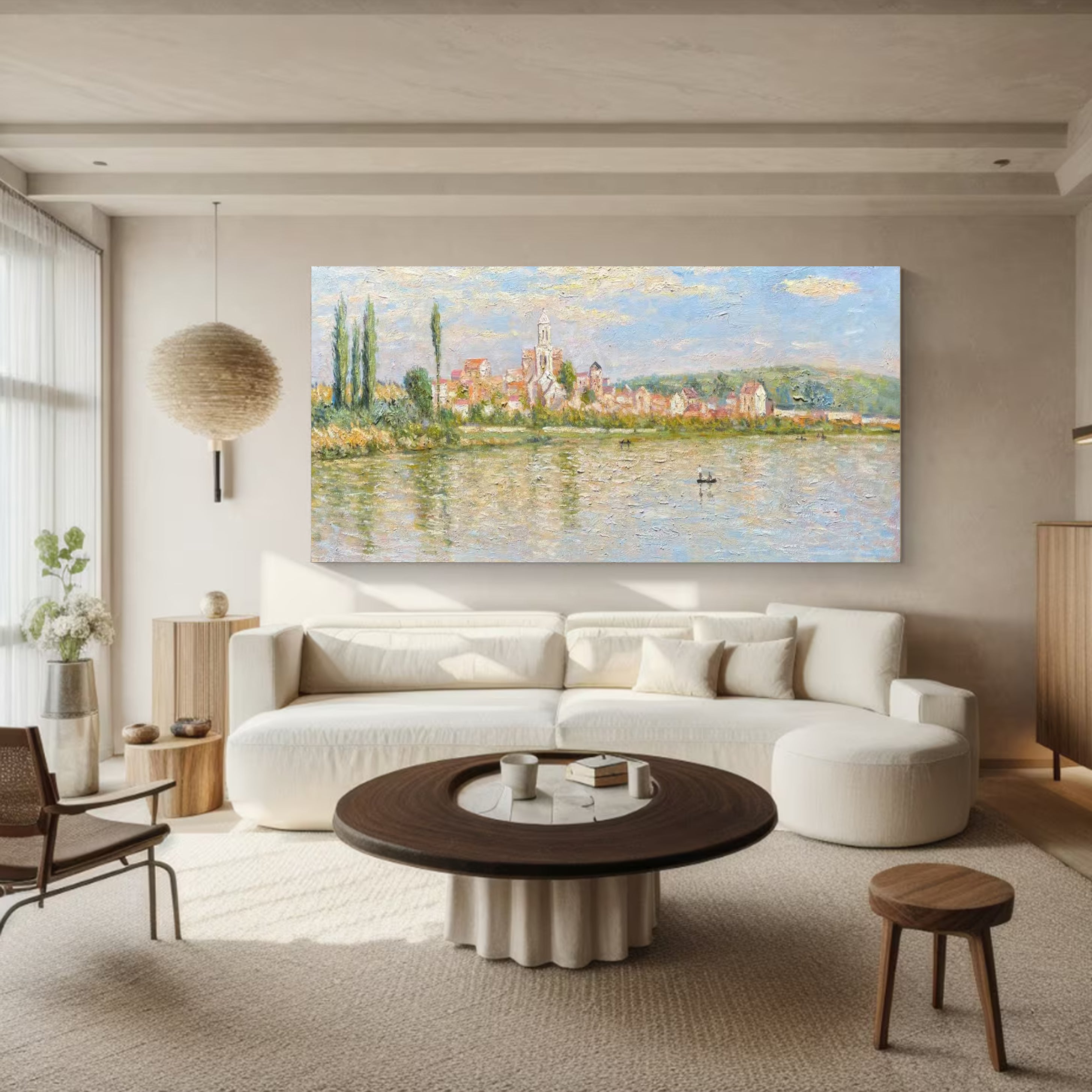 Monet Style Vétheuil, Impressionist River Landscape #BGA 171