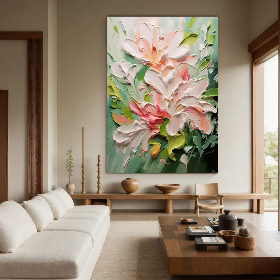 Floral Dimension: 3D Flower Art, White Pink Green Palette #BGA 204