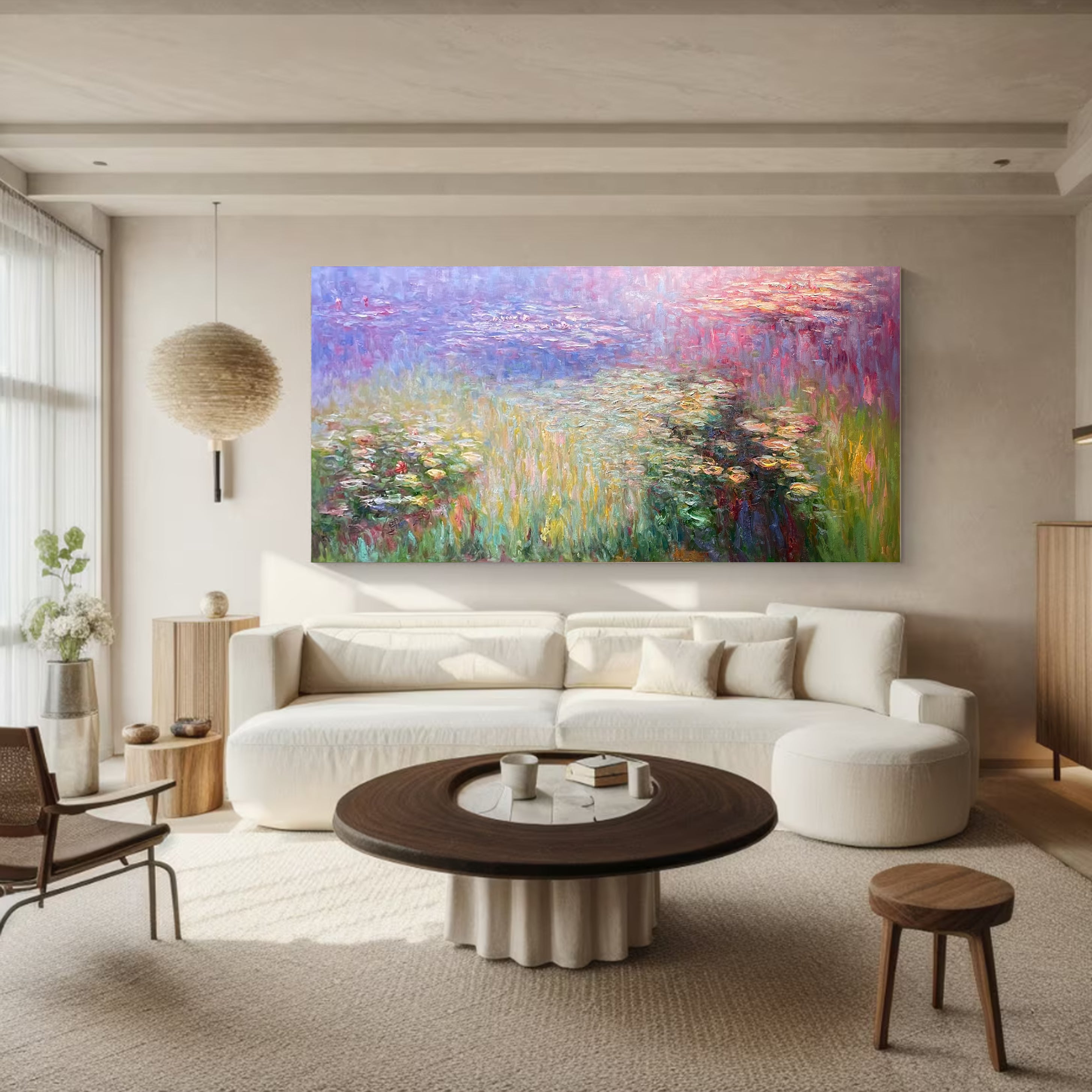 Monet Style Water Lilies, Horizontal Impressionist Wall Art #BGA 167