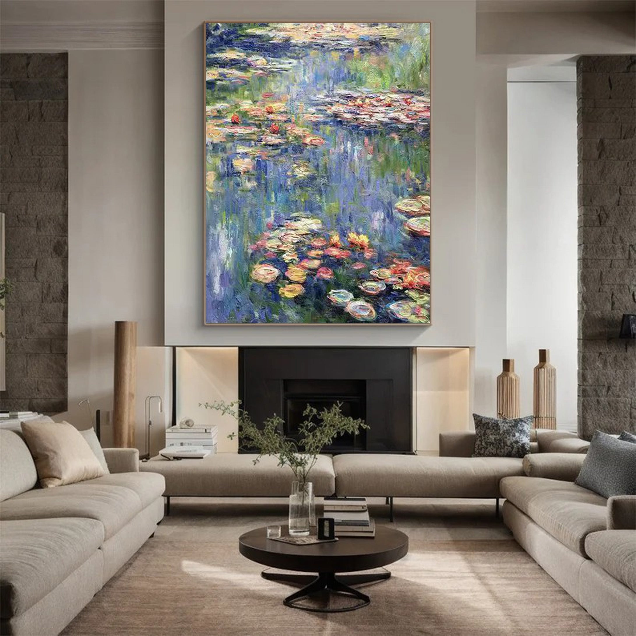 Monet Inspired Water Lilies, Impressionist Canvas #BGA 166