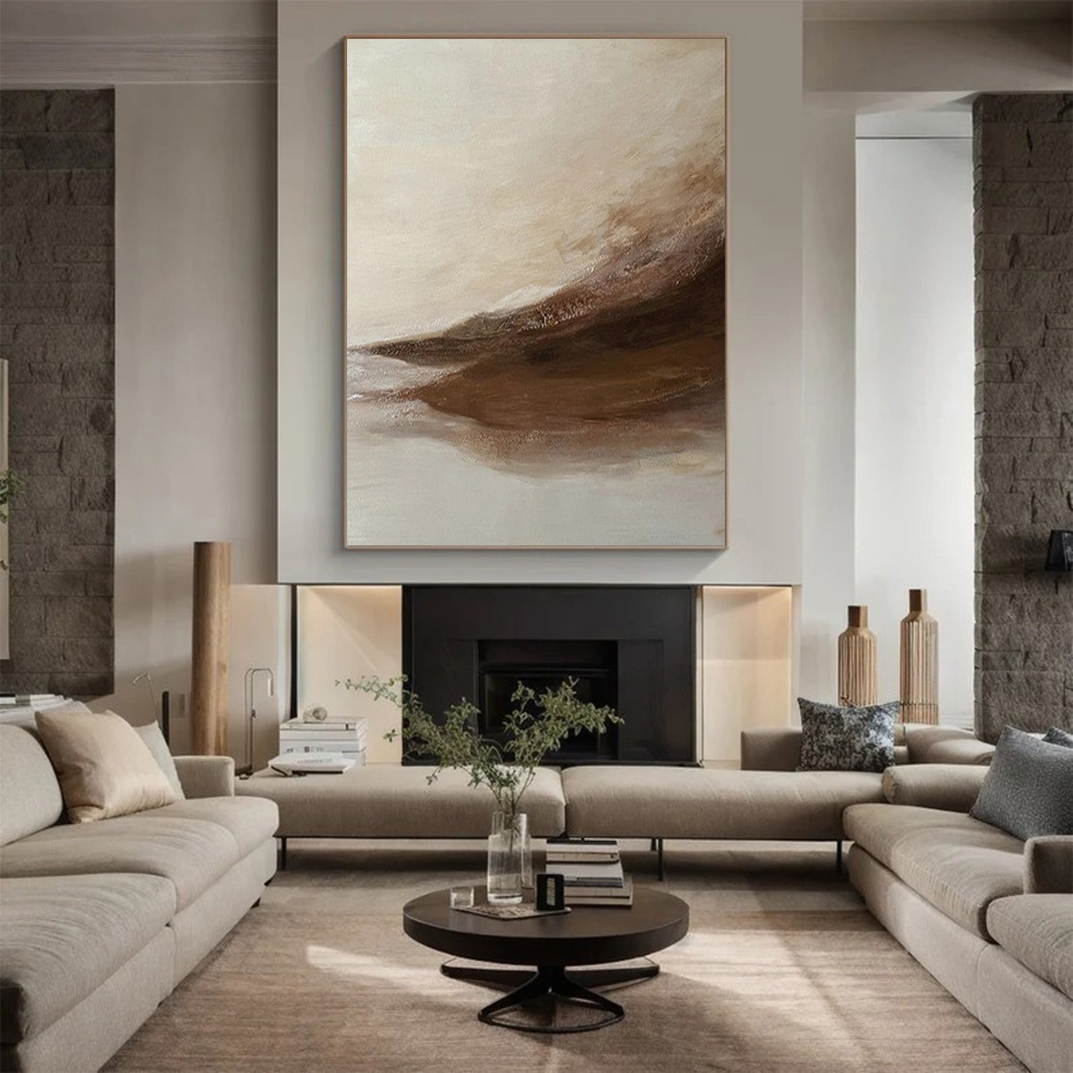 Whispering Sands: Beige And Brown Abstract Wall Canvas #BGA 209
