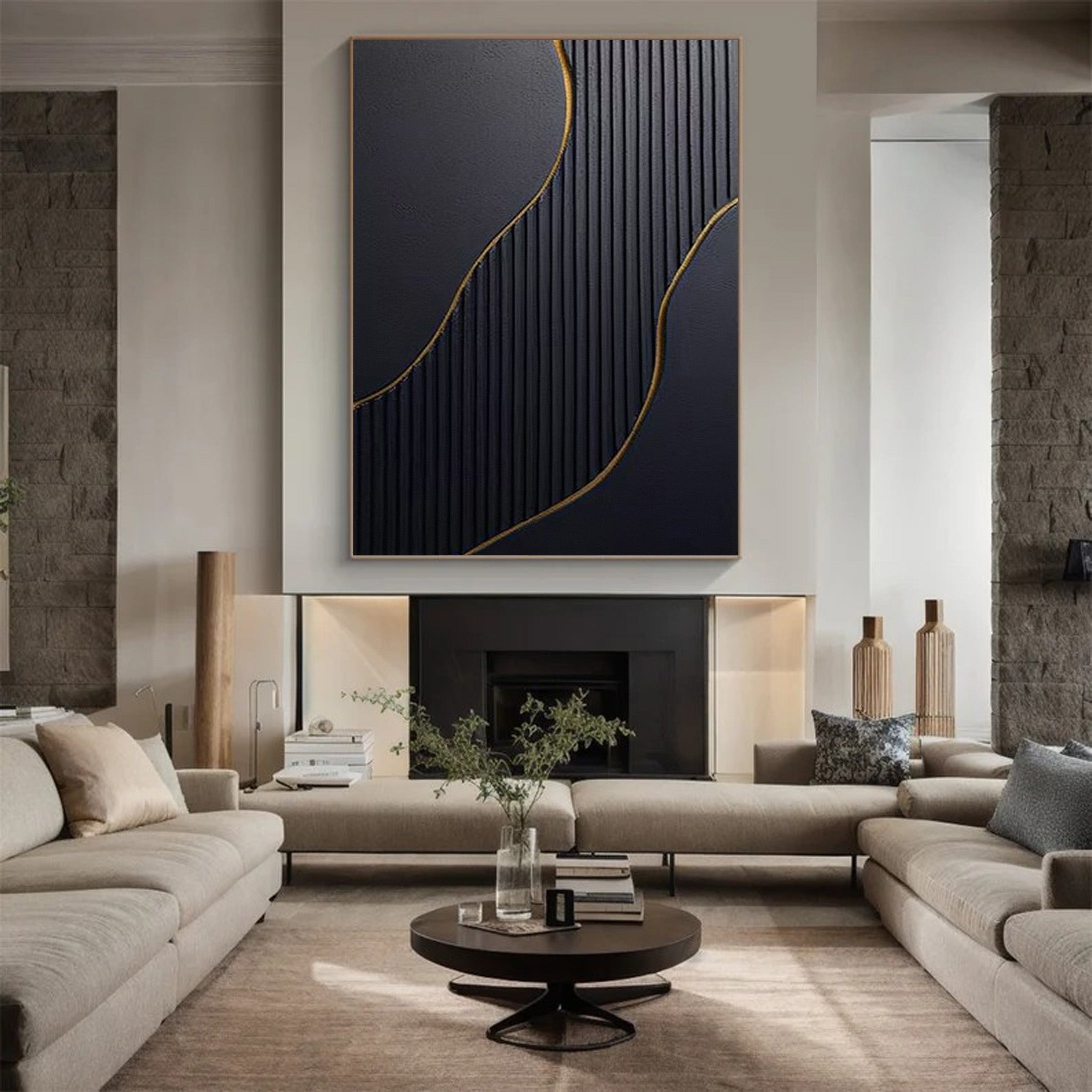 Sculpted Shadow & Gold: Modern Abstract, Textured Wall Decor #BGA 195