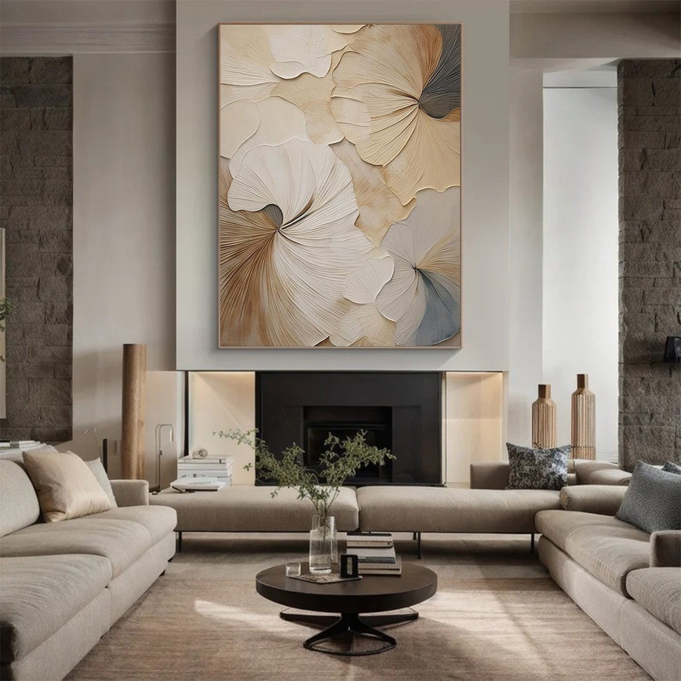 Neutral Bloom: Minimalist Floral Canvas, Elegant Beige Palette #BGA 205