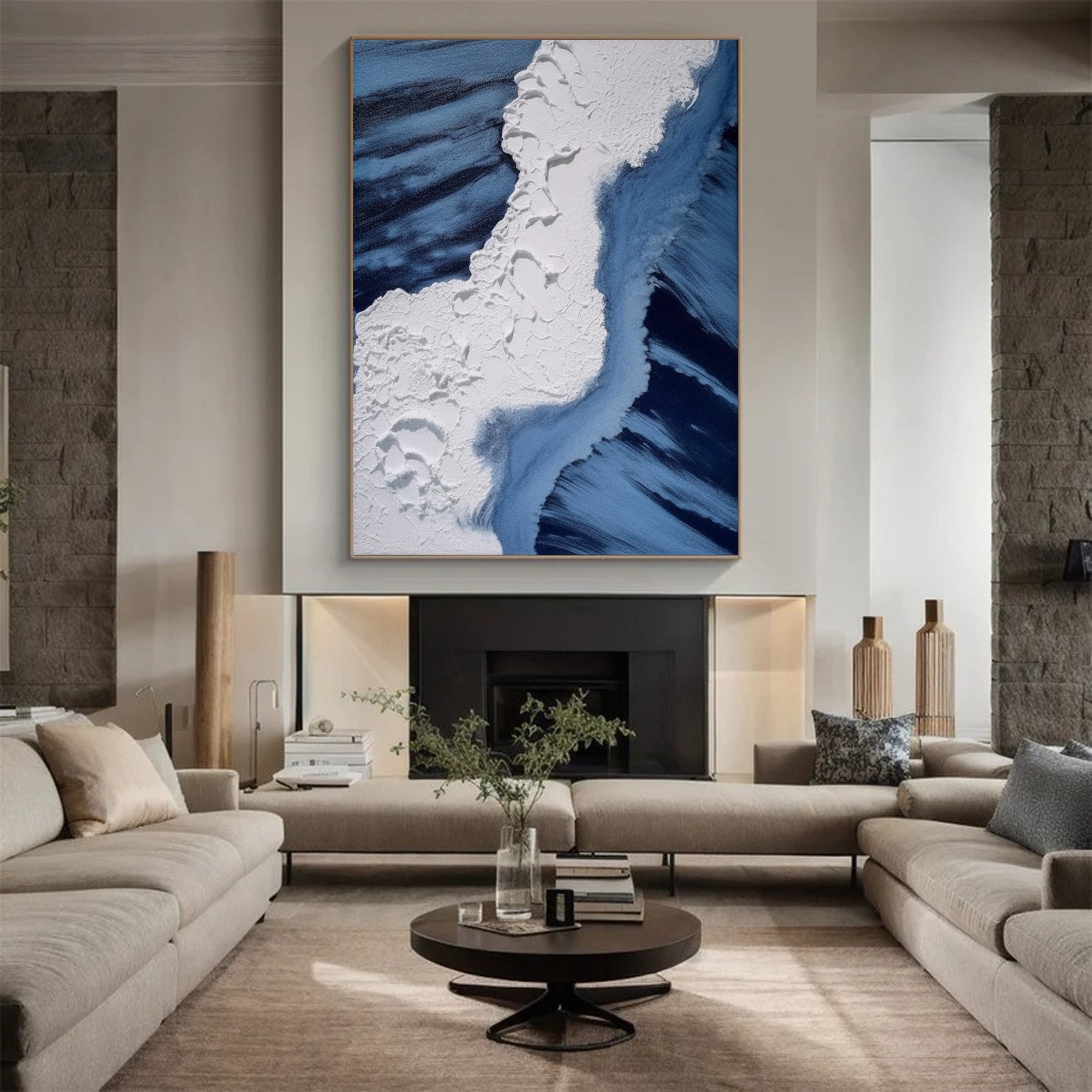 Textured Ocean Abstract, Bold Blue and White Wall Art #BGA 241