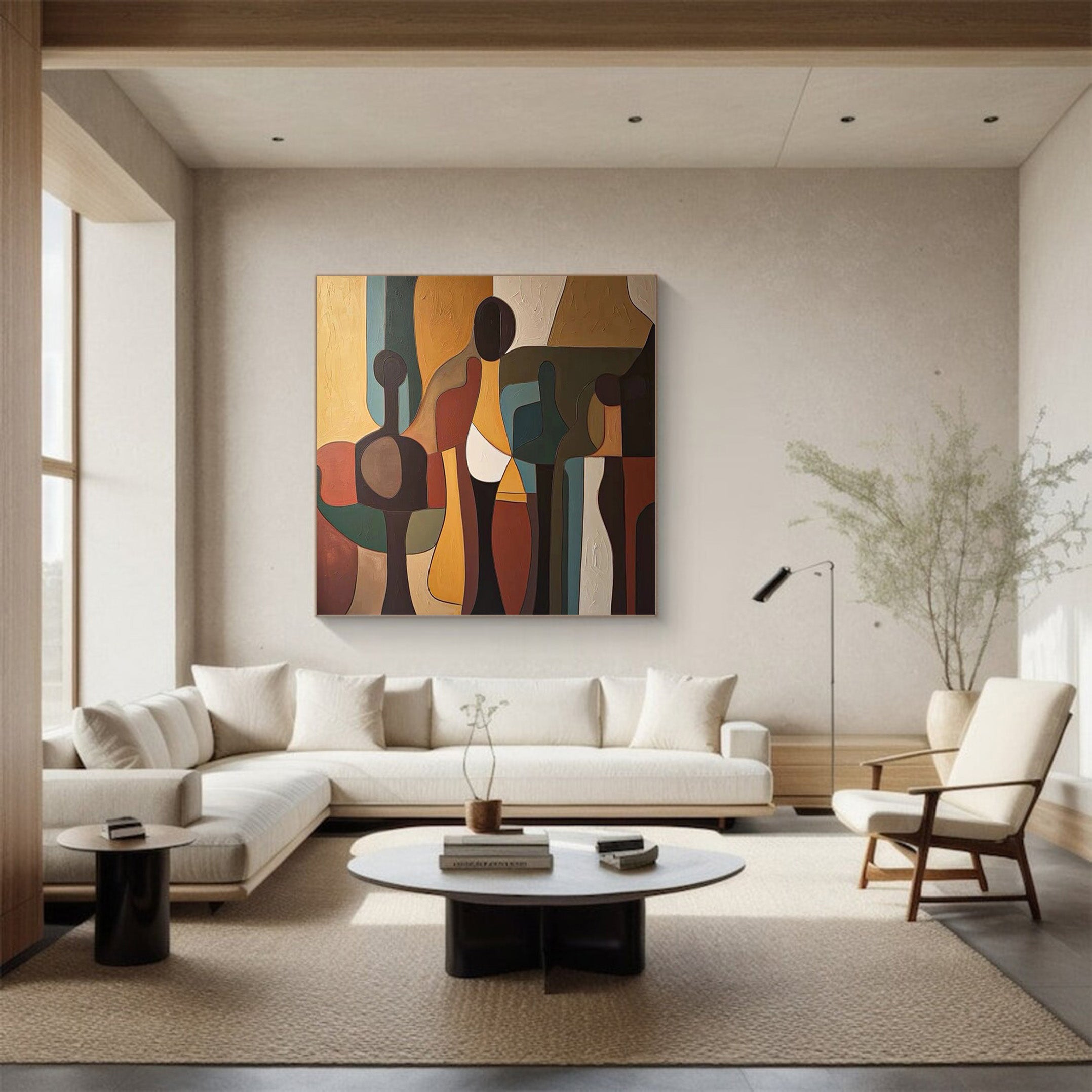 Square Cubist Inspired Figures, Textured Earth Palette #BGA 222