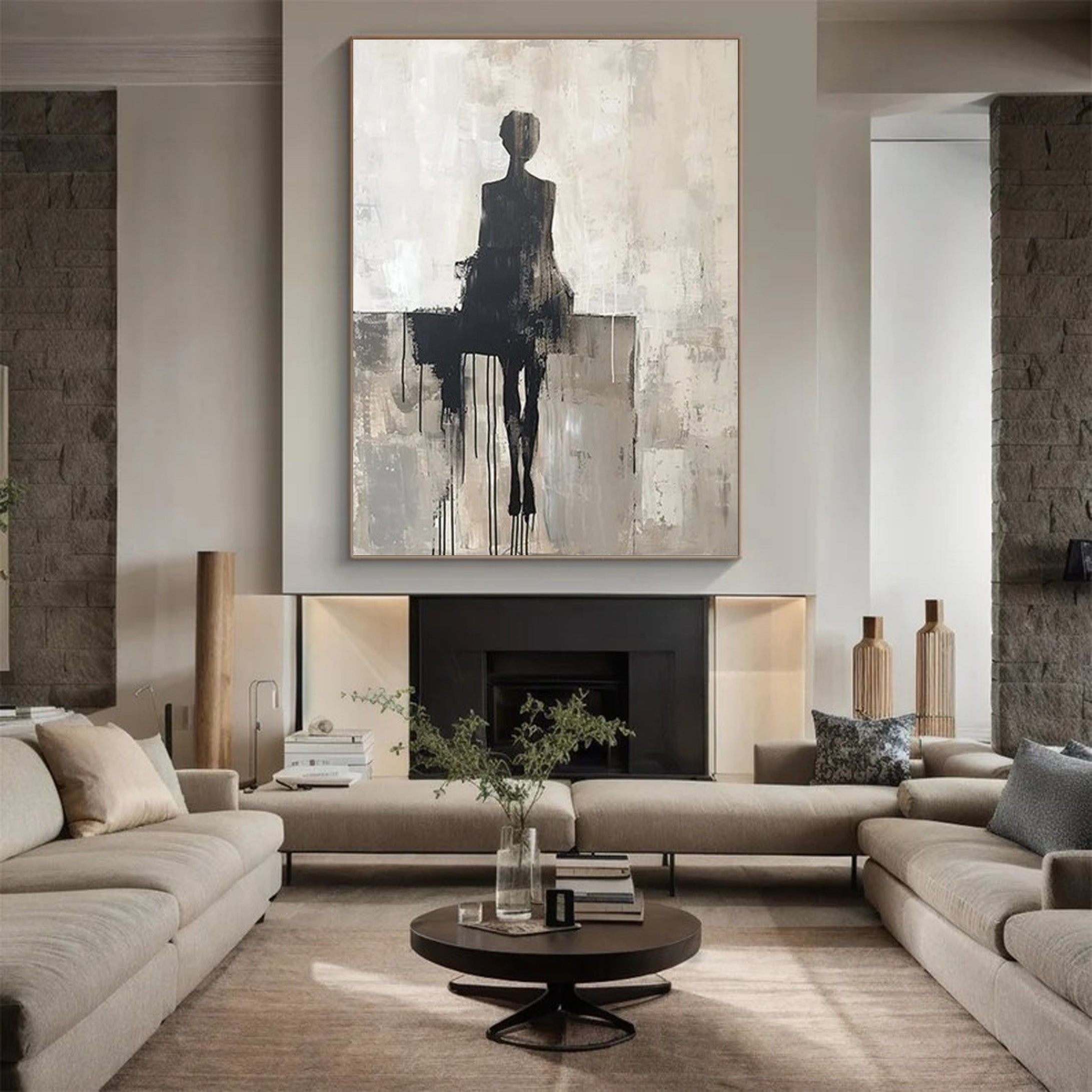 Abstract Figure Canvas, Textured Monochrome Wall Art #BGA 206