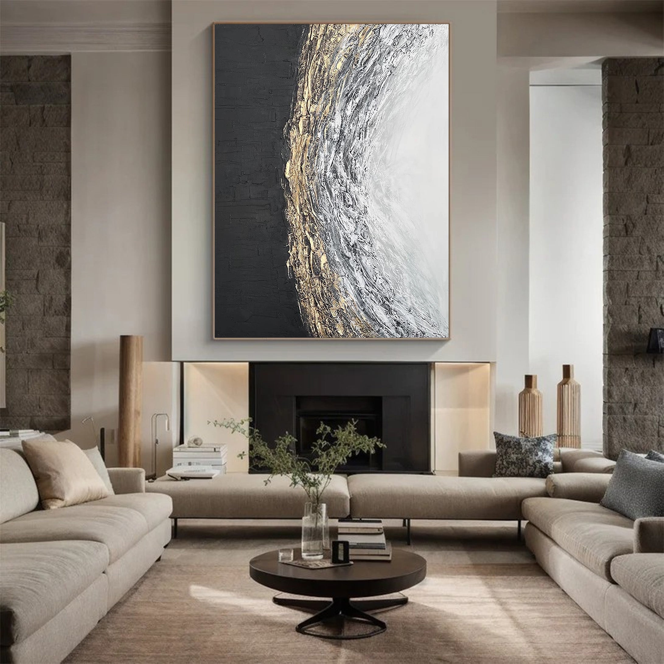 Sculpted Light: Textured Abstract Painting, Gold Accented Art #BGA 199