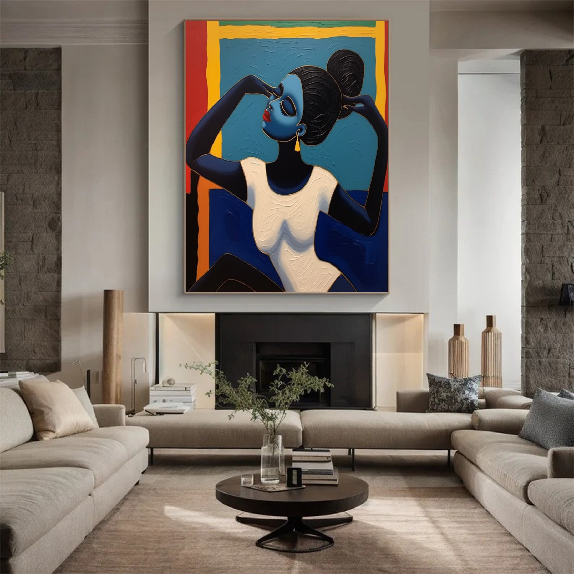 Stylized Portrait with Textured Color Blocks, Modern Wall Art #BGA 262