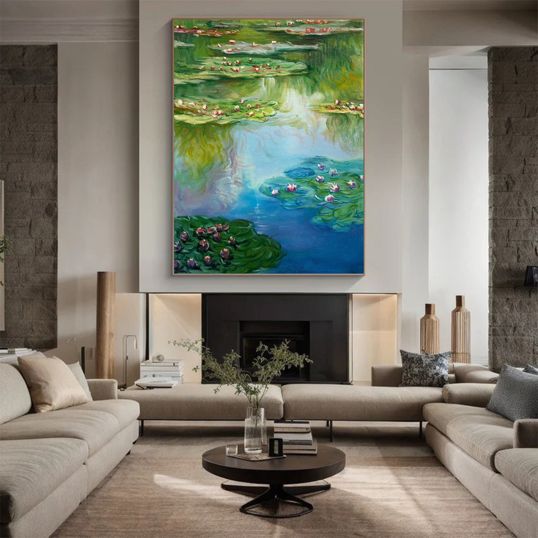 Monet's Water Lilies Tribute, Vertical Impressionist Depth #BGA 179