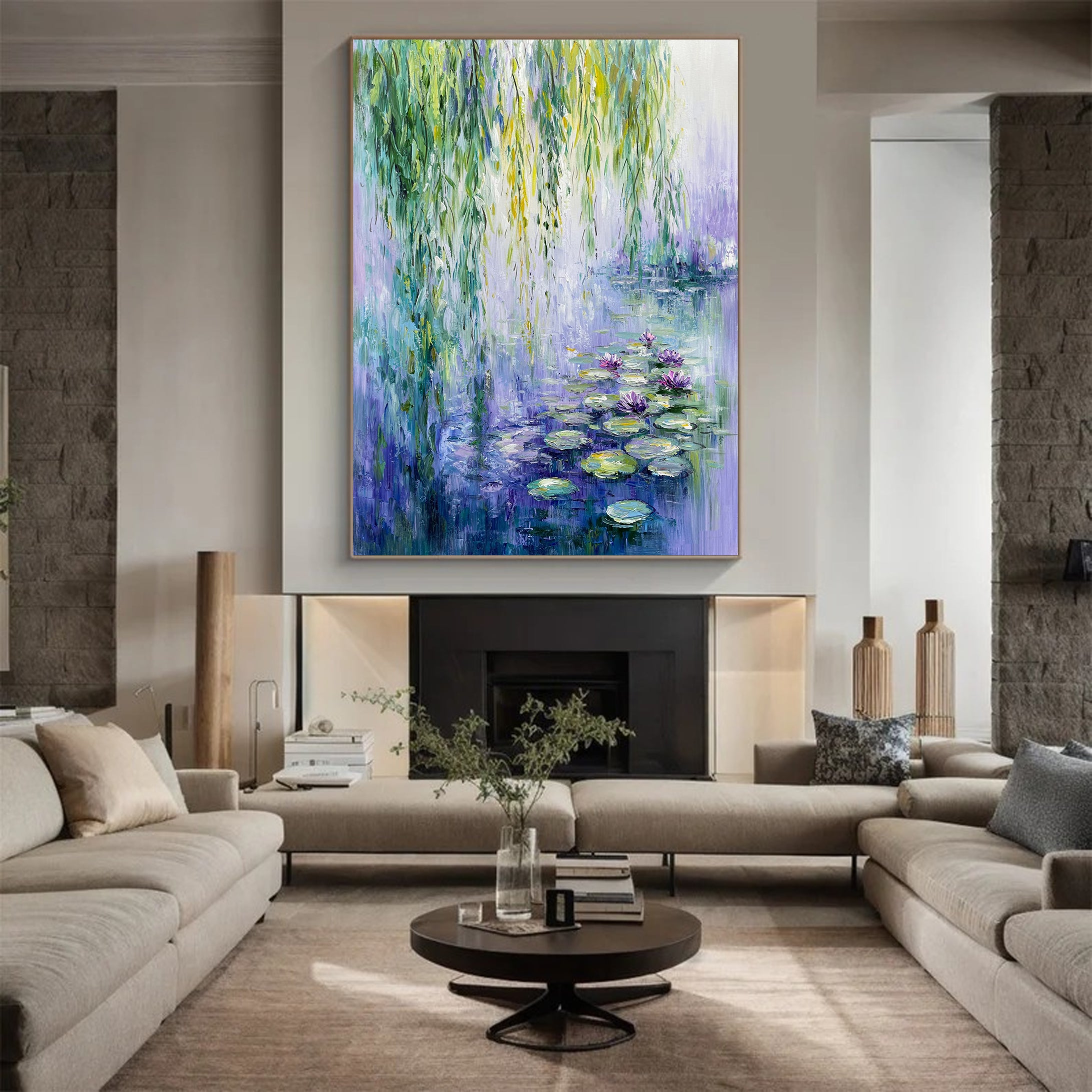 Monet's Water Lilies Tribute, Weeping Willow Landscape #BGA 173