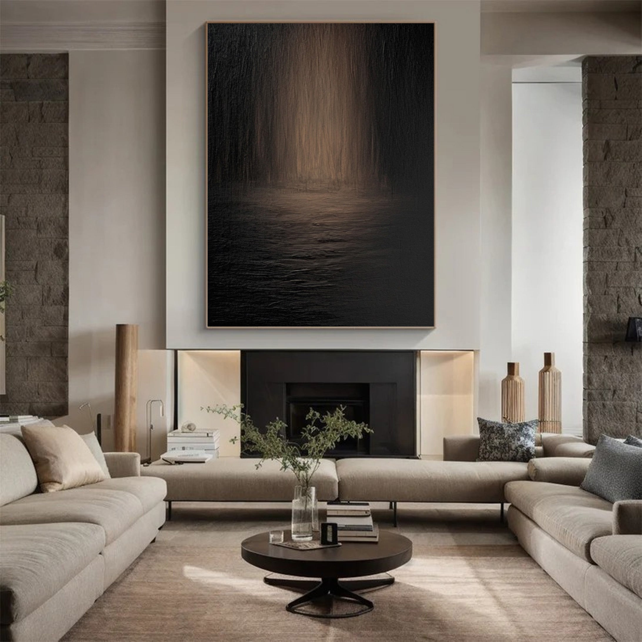 Modern Minimalist Painting of Dark Water and Blurred Depths #BGA 284