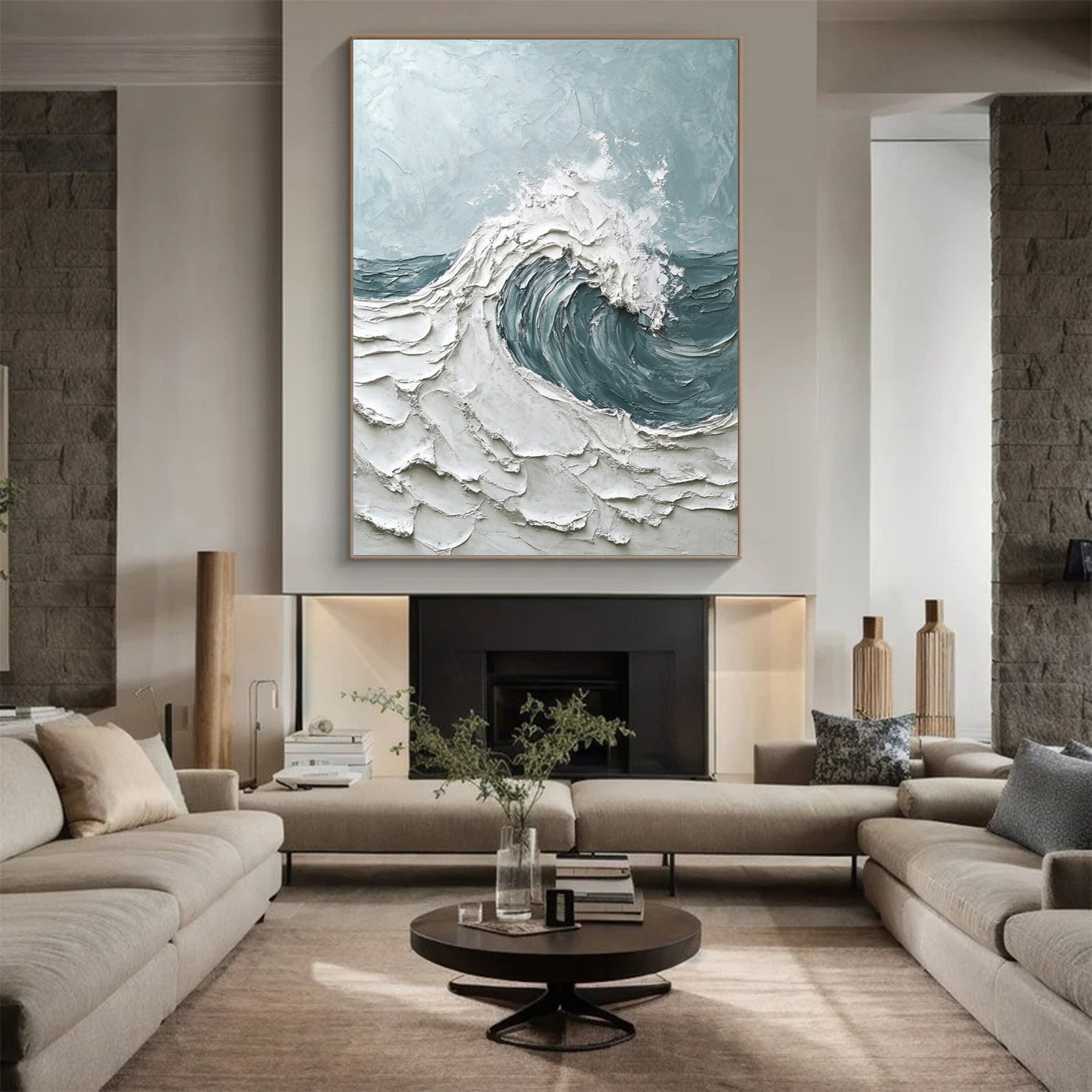 Contemporary Ocean Art with Thick Texture and Dynamic Wave #BGA 282