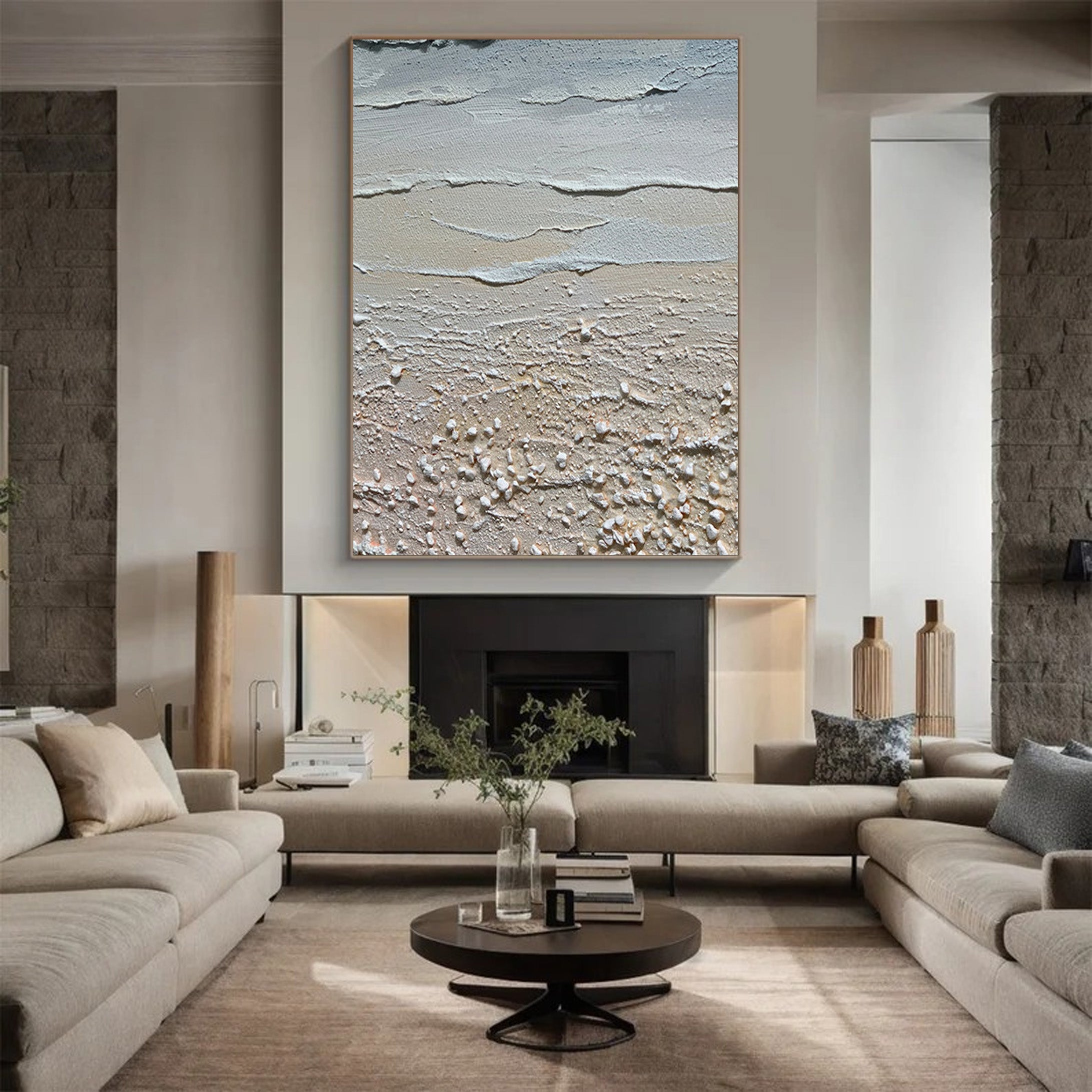 Large Abstract Beach Painting, Tactile Coastal Wall Art #BGA 210
