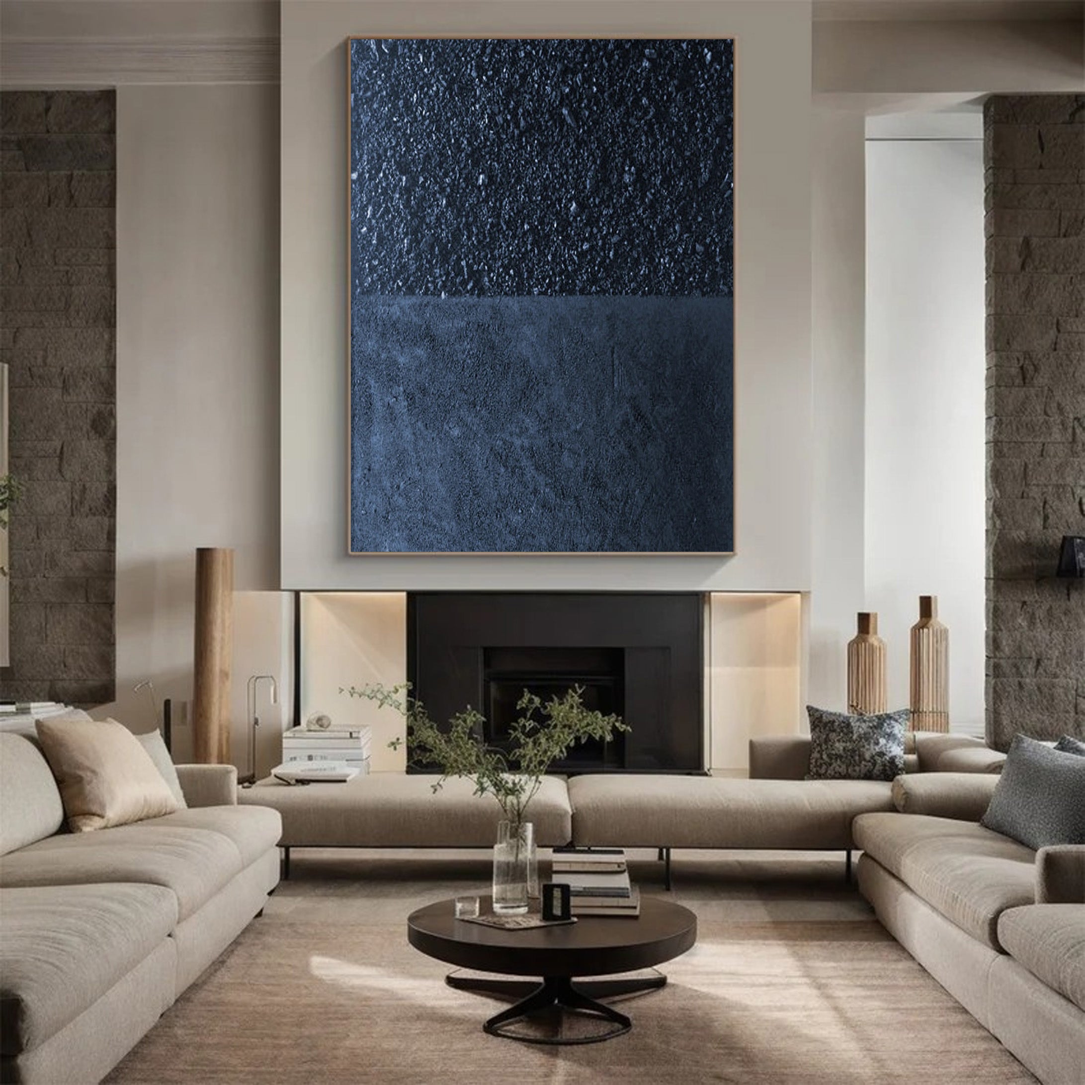 Minimalist Dark Blue Canvas, Textured Abstract Art #BGA 197