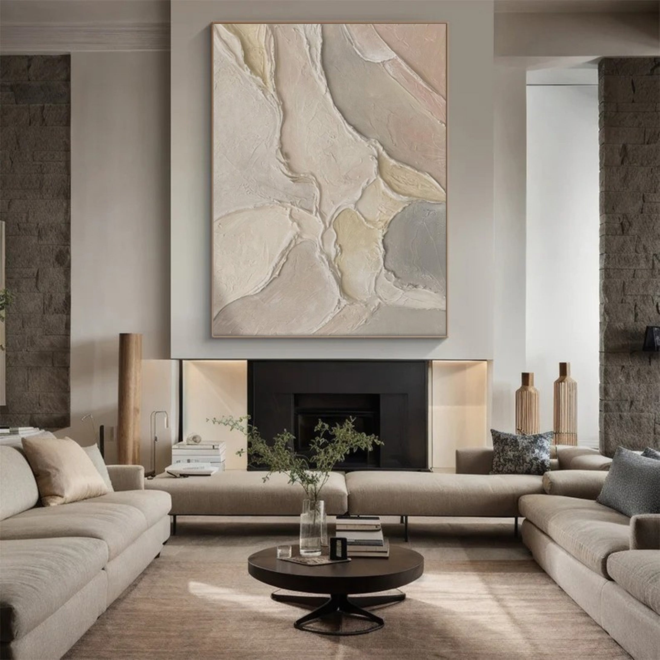 3D Beige White Gray Painting, Modern Abstract Wall Art #BGA 203