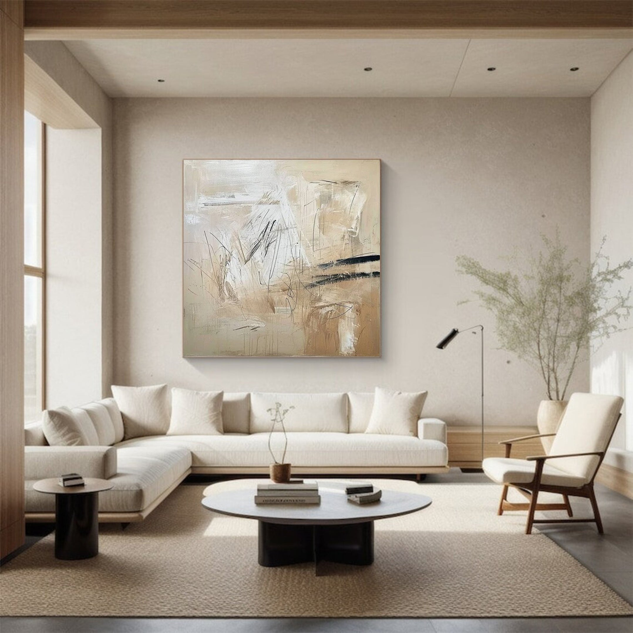 Neutral Gestures: Beige Abstract, Expressive Mark Making Art #BGA 216