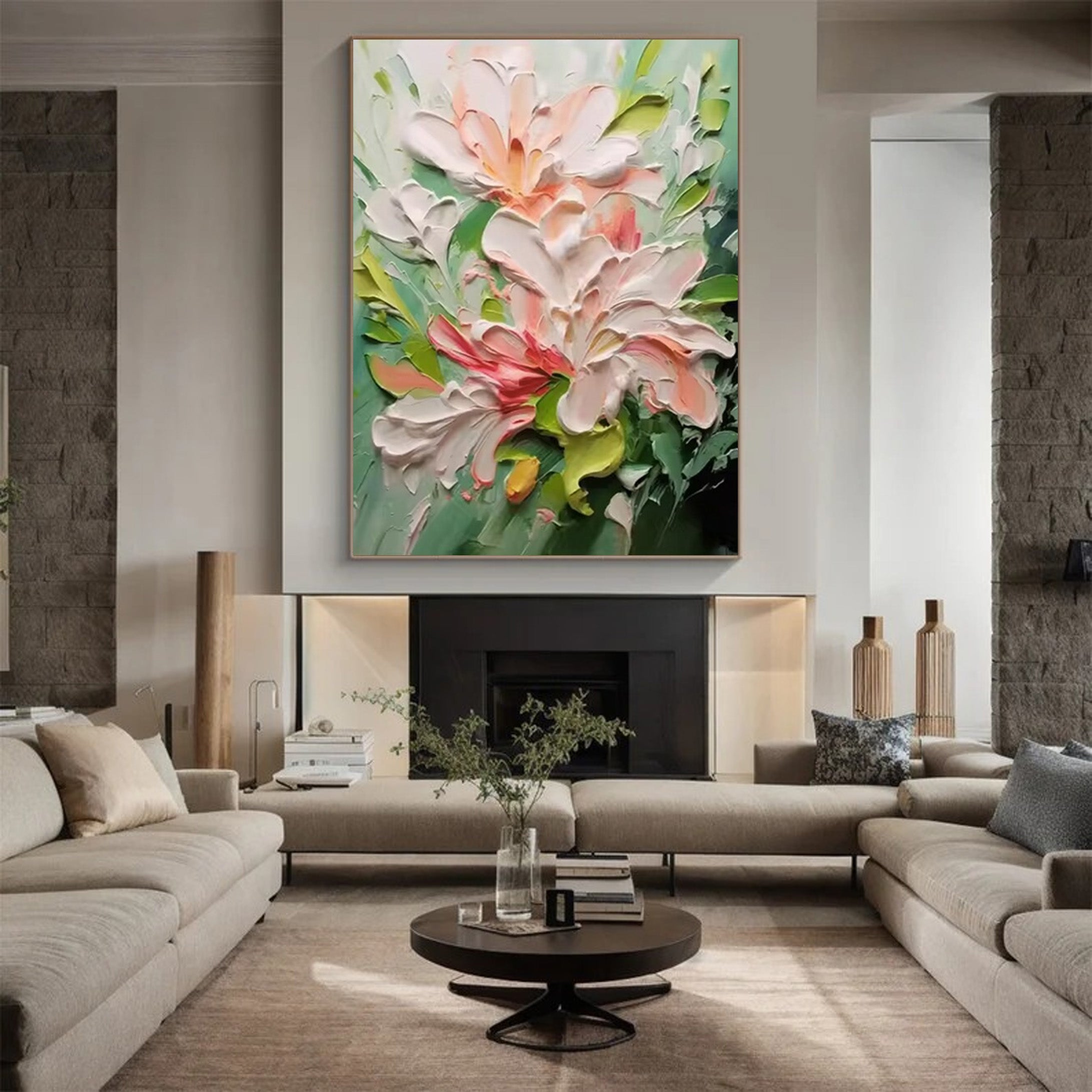 Floral Dimension: 3D Flower Art, White Pink Green Palette #BGA 204
