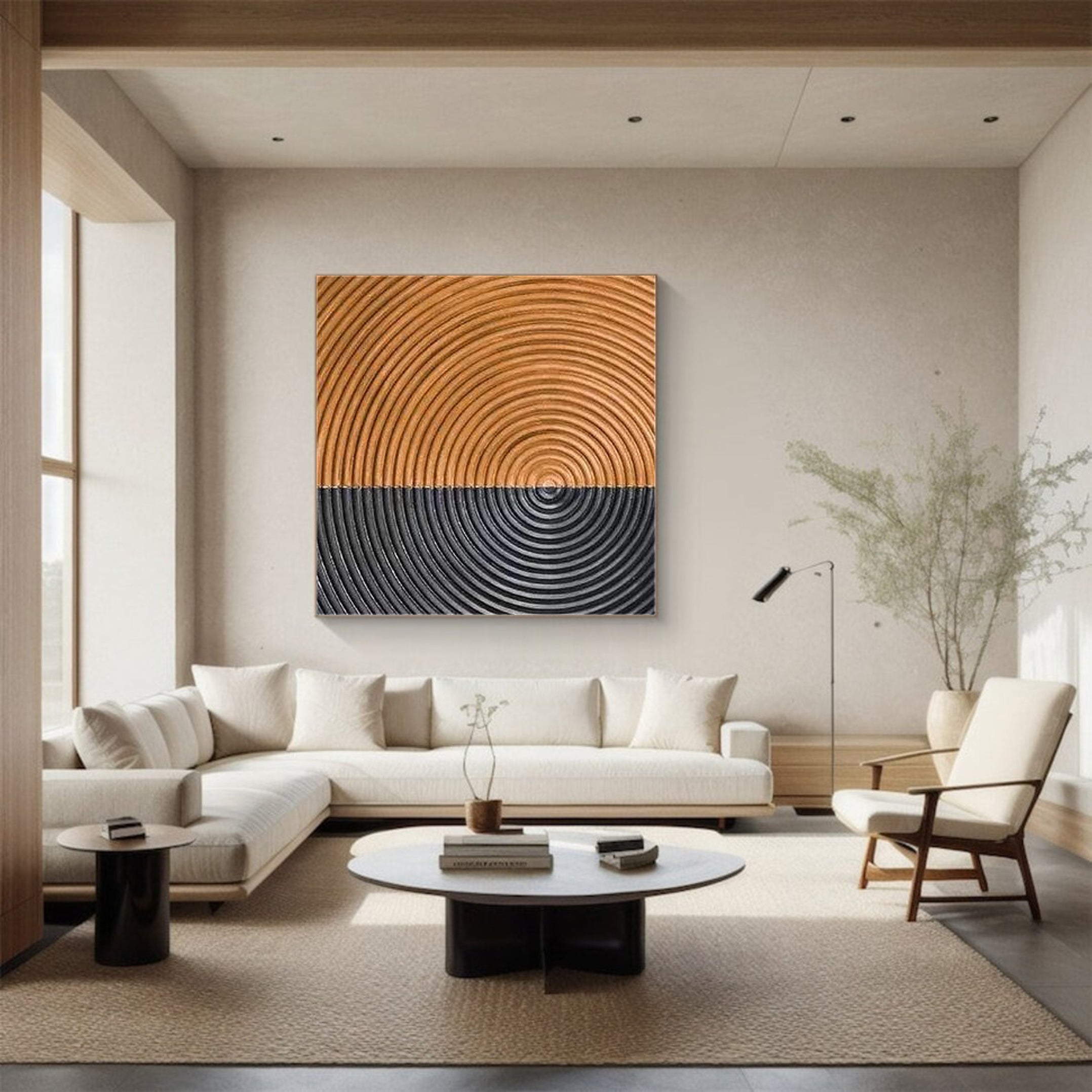 Dual Resonance: Abstract Circular Art, Two-Tone Textured Art #BGA 217