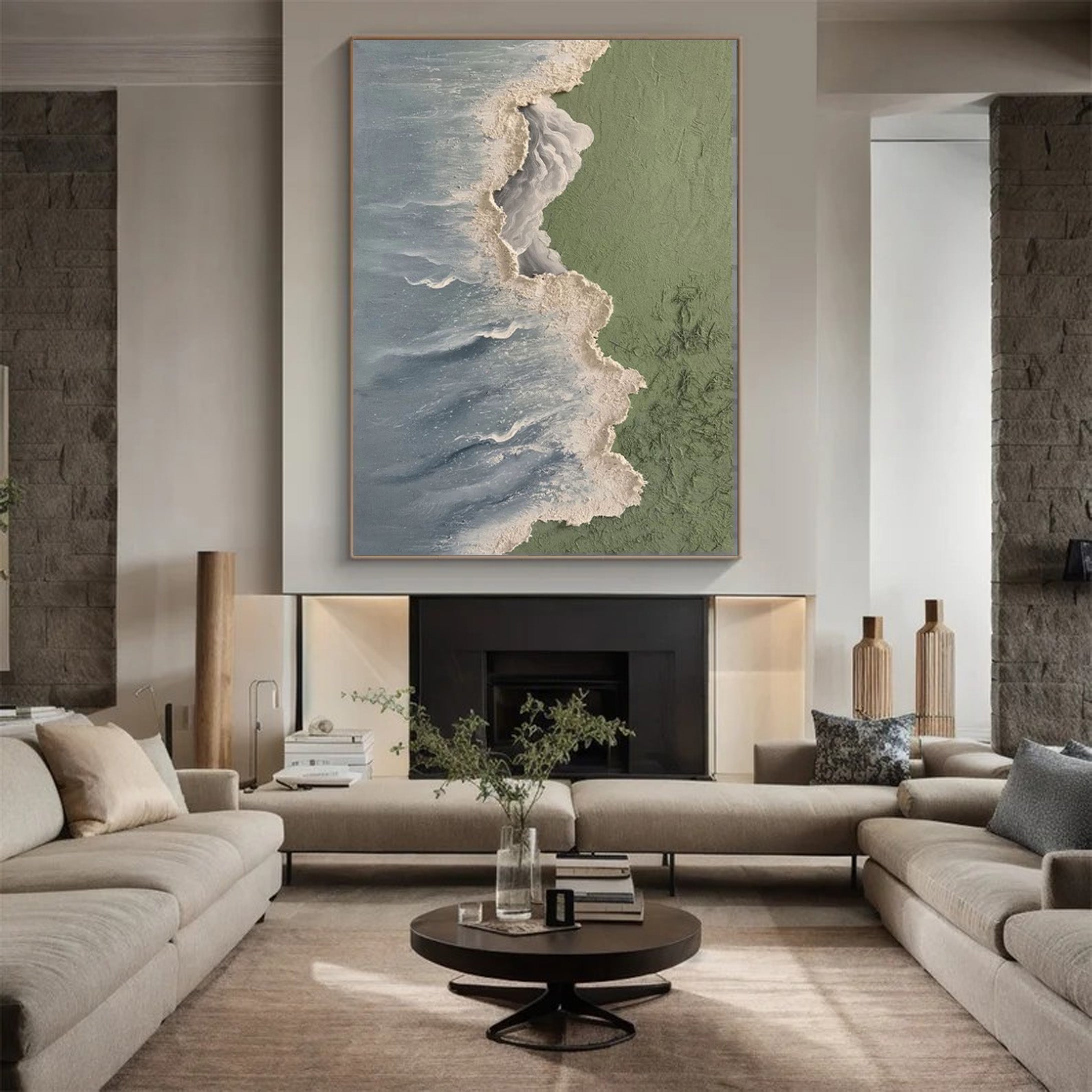 Contemporary Overhead Beach Painting, Tactile Coastal Art #BGA 244