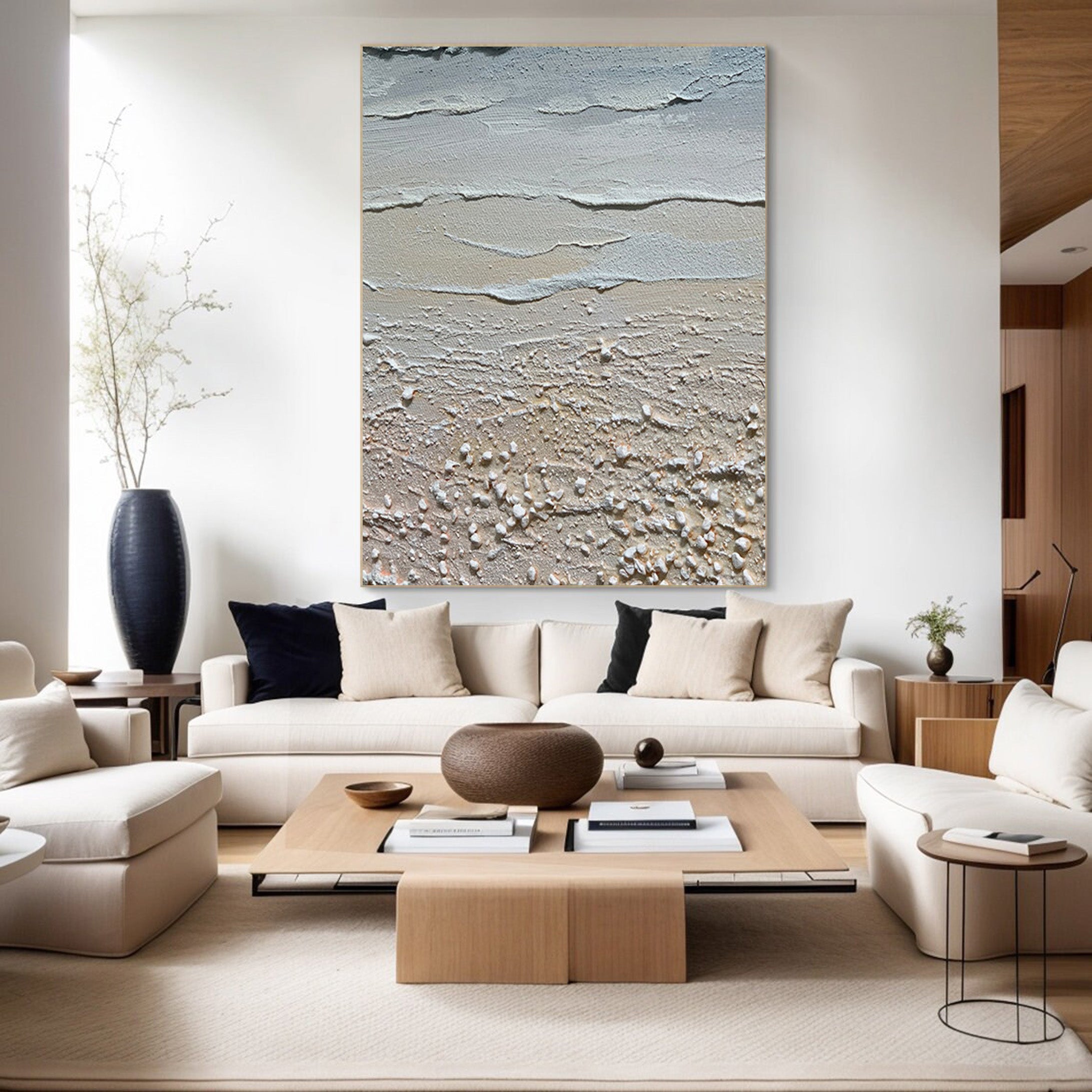 Large Abstract Beach Painting, Tactile Coastal Wall Art #BGA 210