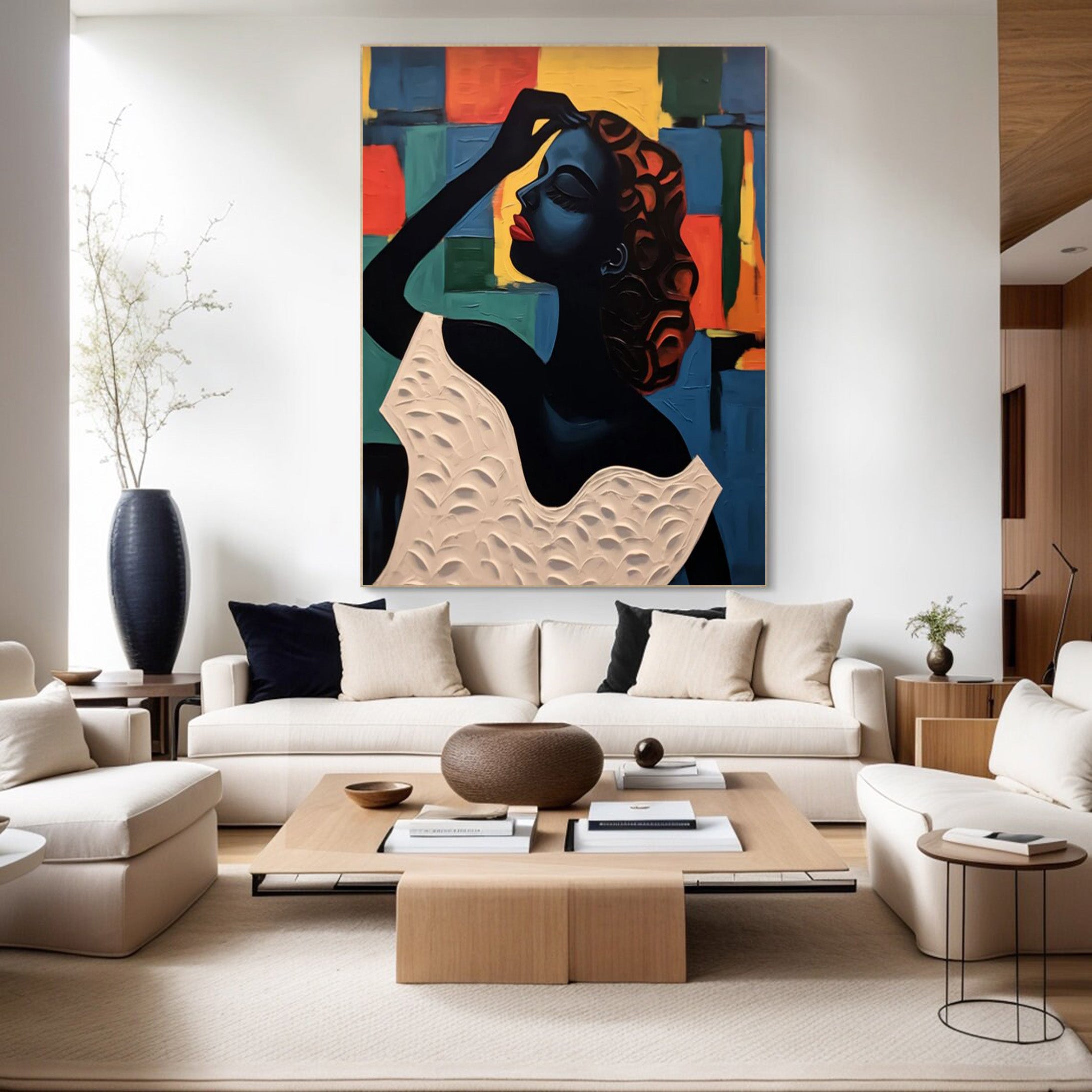 Textured Portrait with Bold Color Geometry, Modern Wall Art #BGA 257