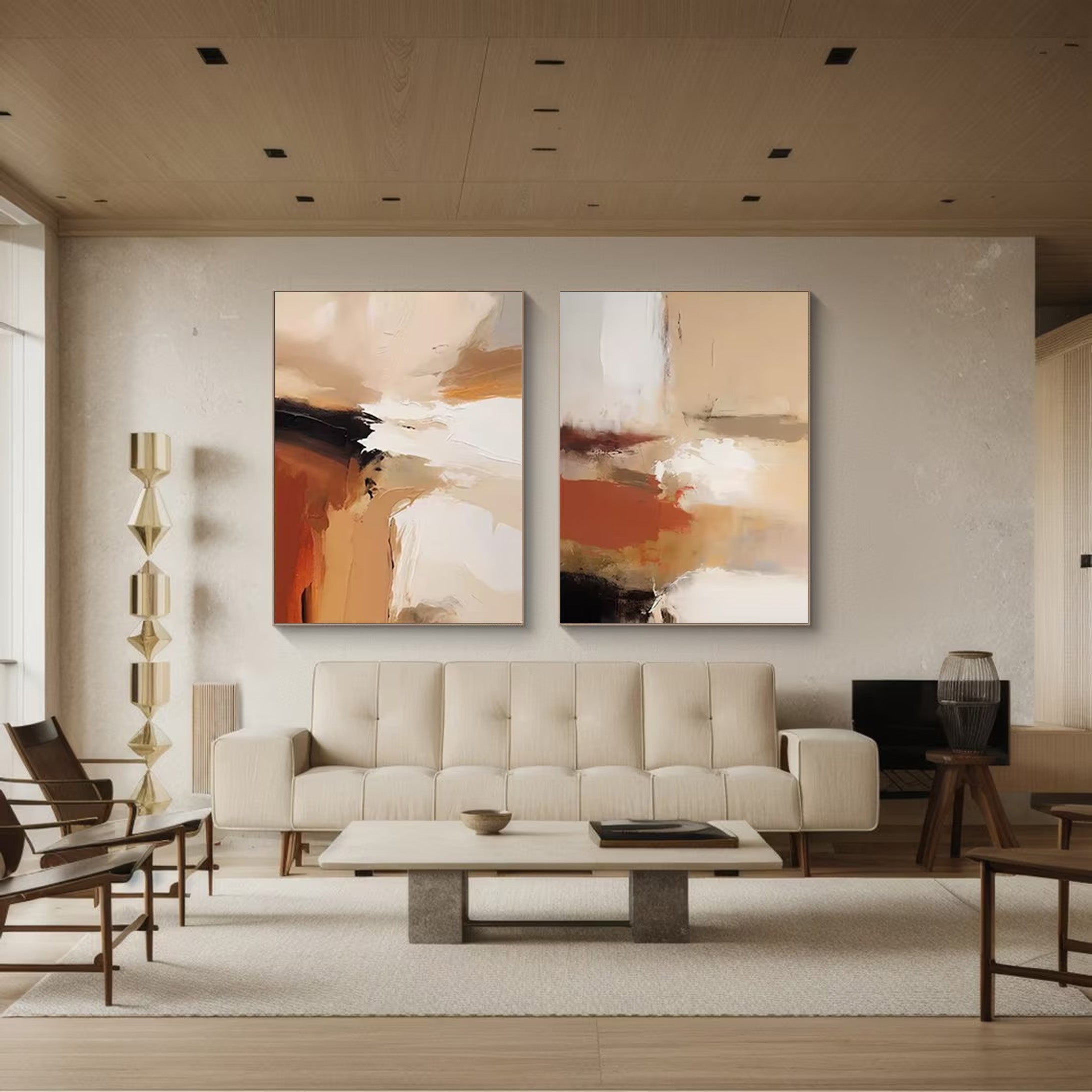 Earthen Duet: Set of 2 Abstract Paintings, Warm Terra Tones #BGA 211