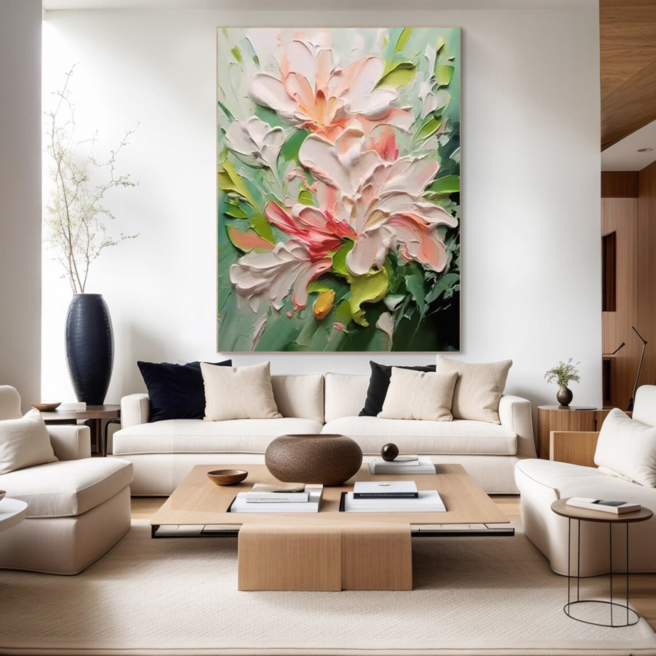 Floral Dimension: 3D Flower Art, White Pink Green Palette #BGA 204