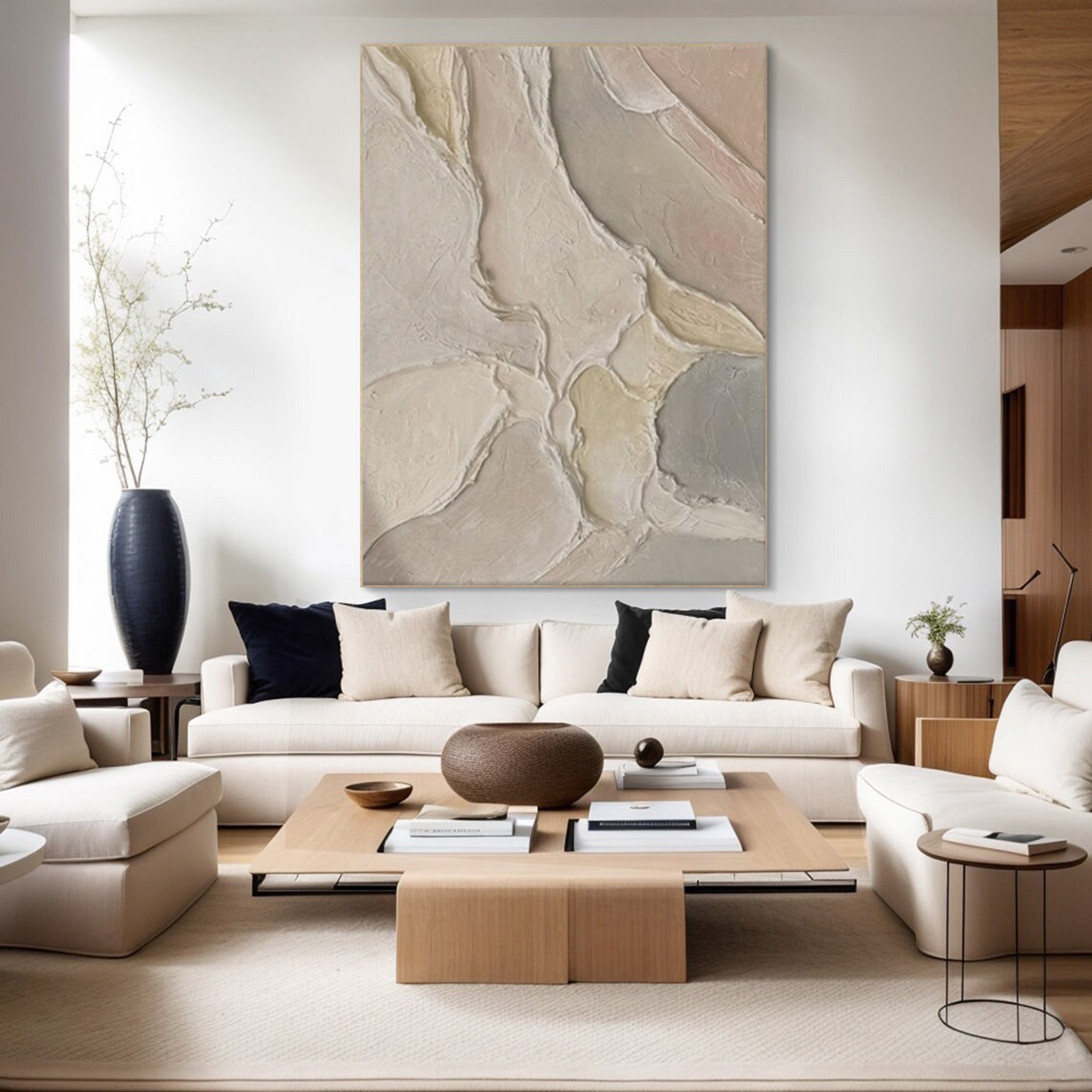3D Beige White Gray Painting, Modern Abstract Wall Art #BGA 203