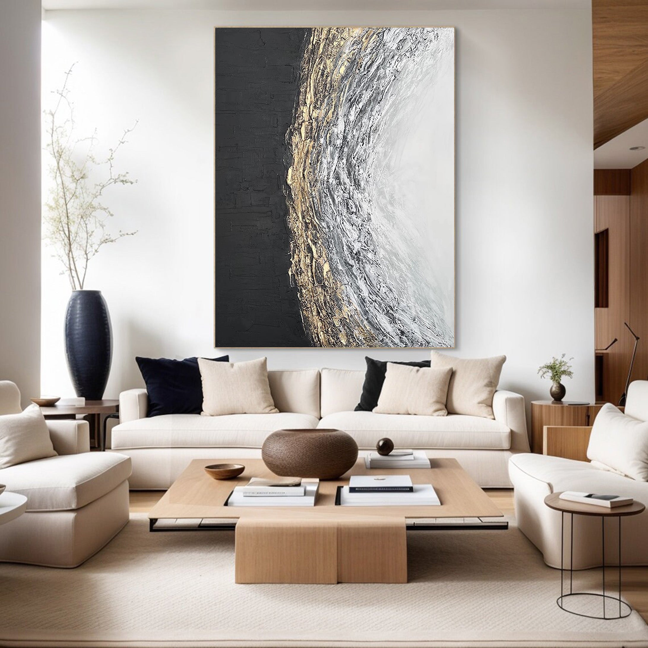 Sculpted Light: Textured Abstract Painting, Gold Accented Art #BGA 199