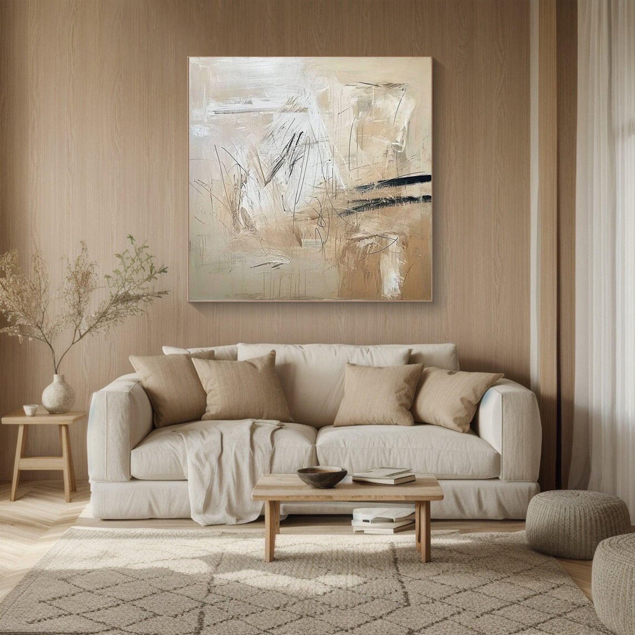 Neutral Gestures: Beige Abstract, Expressive Mark Making Art #BGA 216
