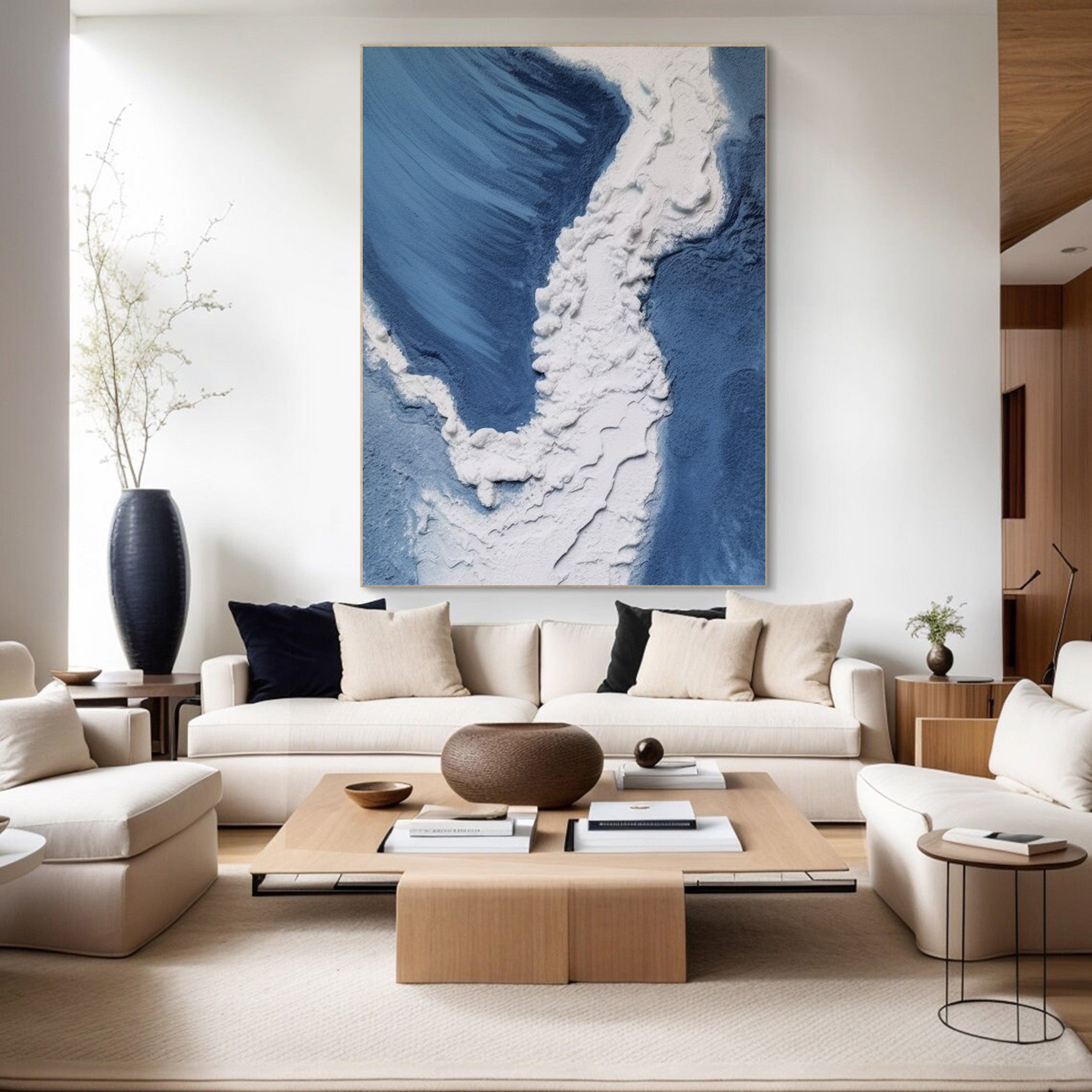 3D Textured Aerial Ocean, Minimalist Blue and White Art #BGA 247