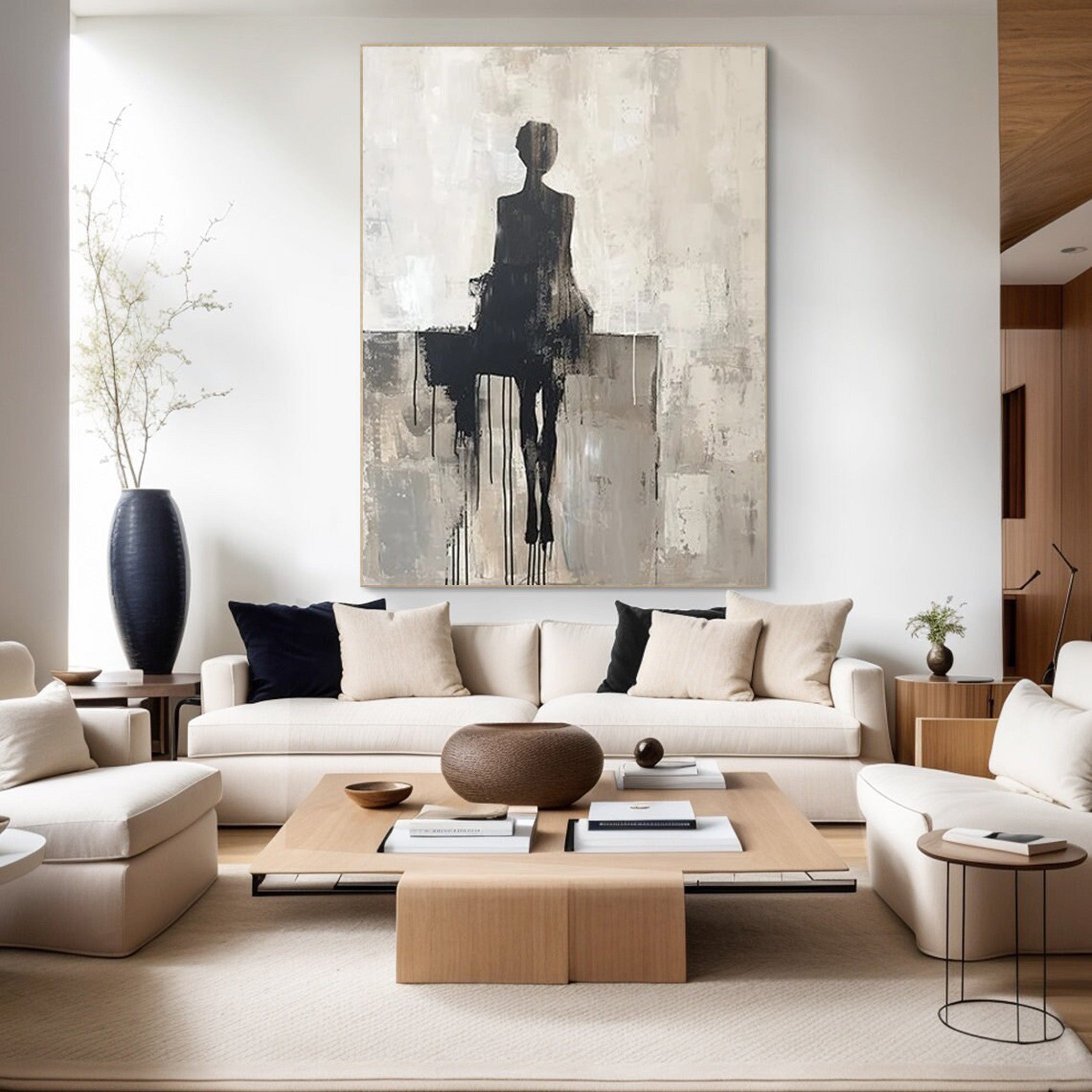 Abstract Figure Canvas, Textured Monochrome Wall Art #BGA 206