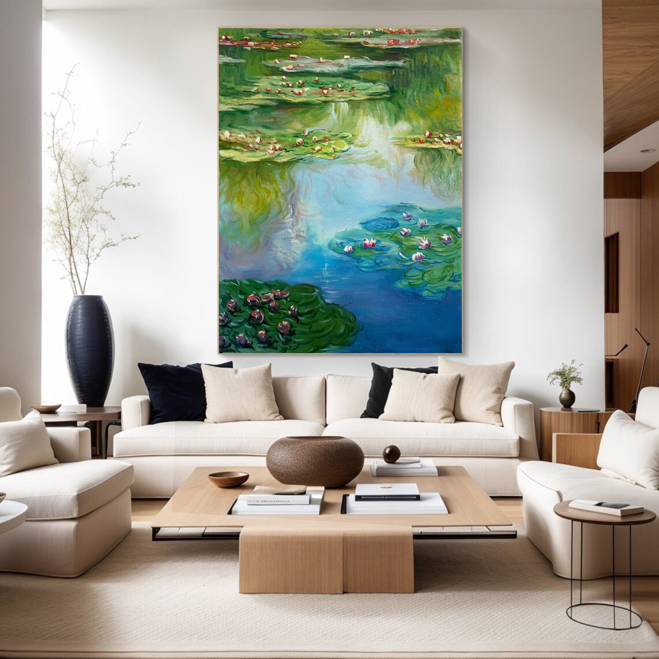 Monet's Water Lilies Tribute, Vertical Impressionist Depth #BGA 179