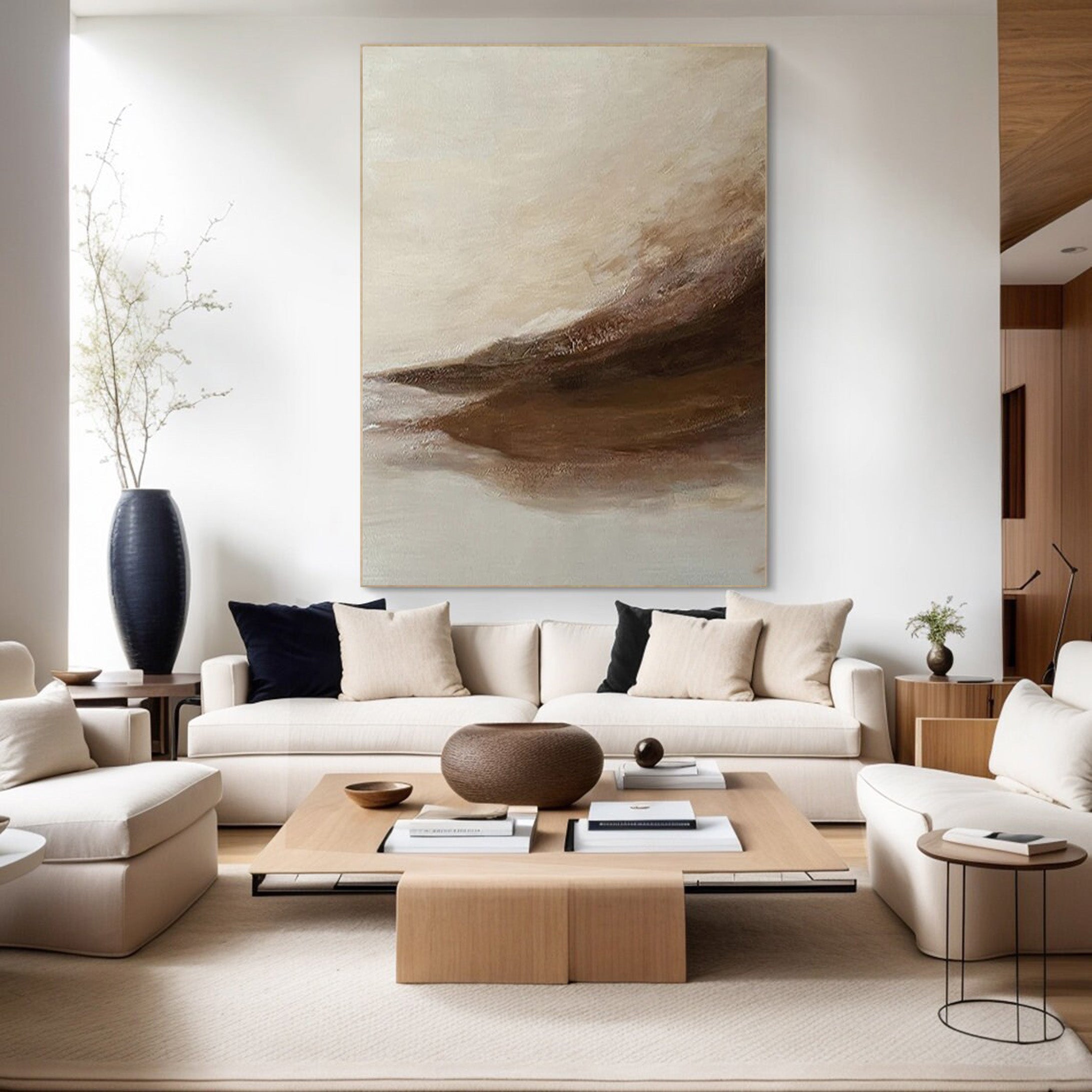 Whispering Sands: Beige And Brown Abstract Wall Canvas #BGA 209