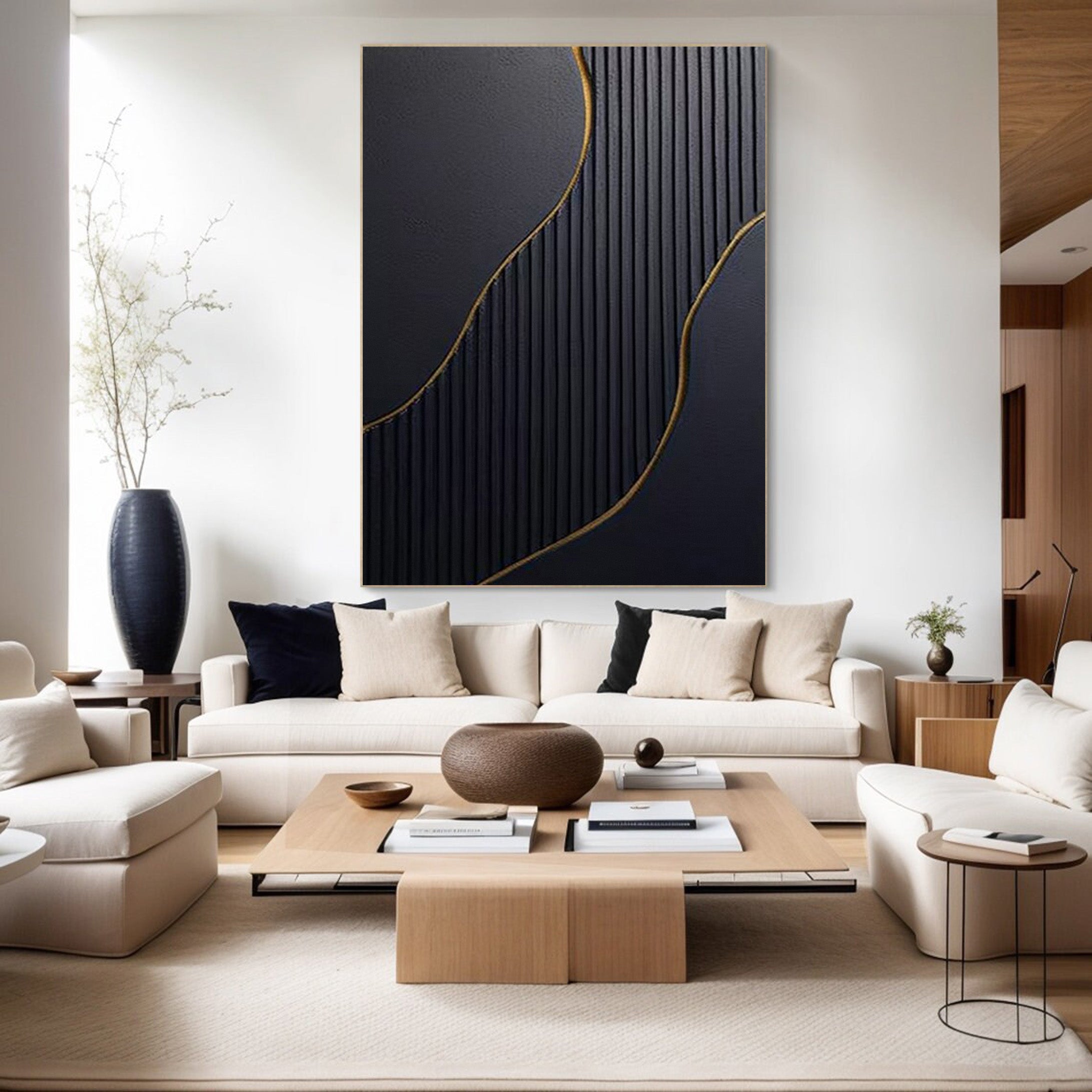 Sculpted Shadow & Gold: Modern Abstract, Textured Wall Decor #BGA 195