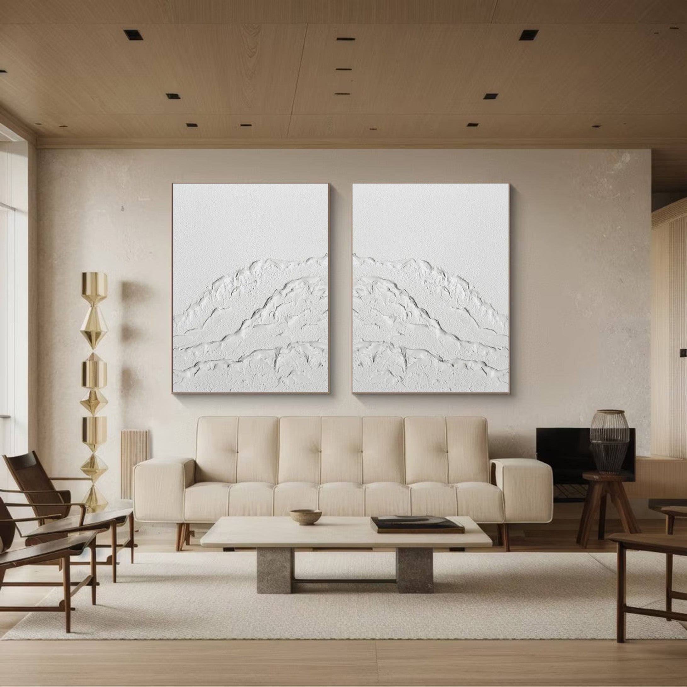 White Alpine Divide: Set of Two 3D Mountain Wall Art #BGA 213