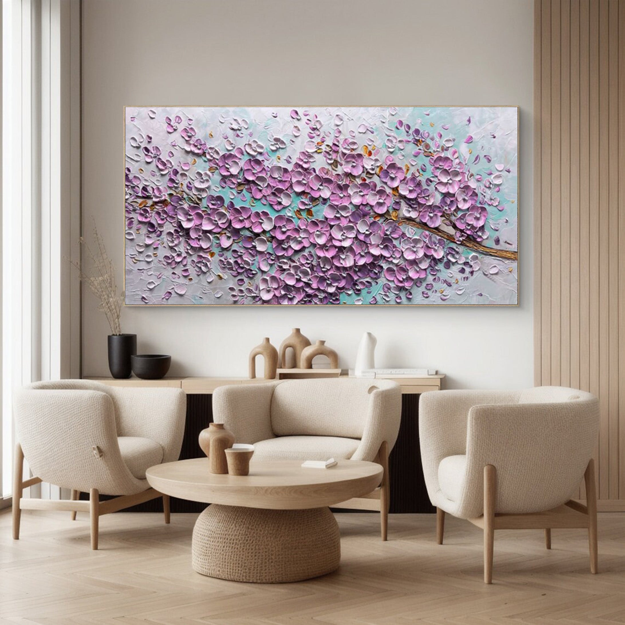 Petal Poetry: Sculpted Impasto Sakura, Richly Textured Floral #BGA 233